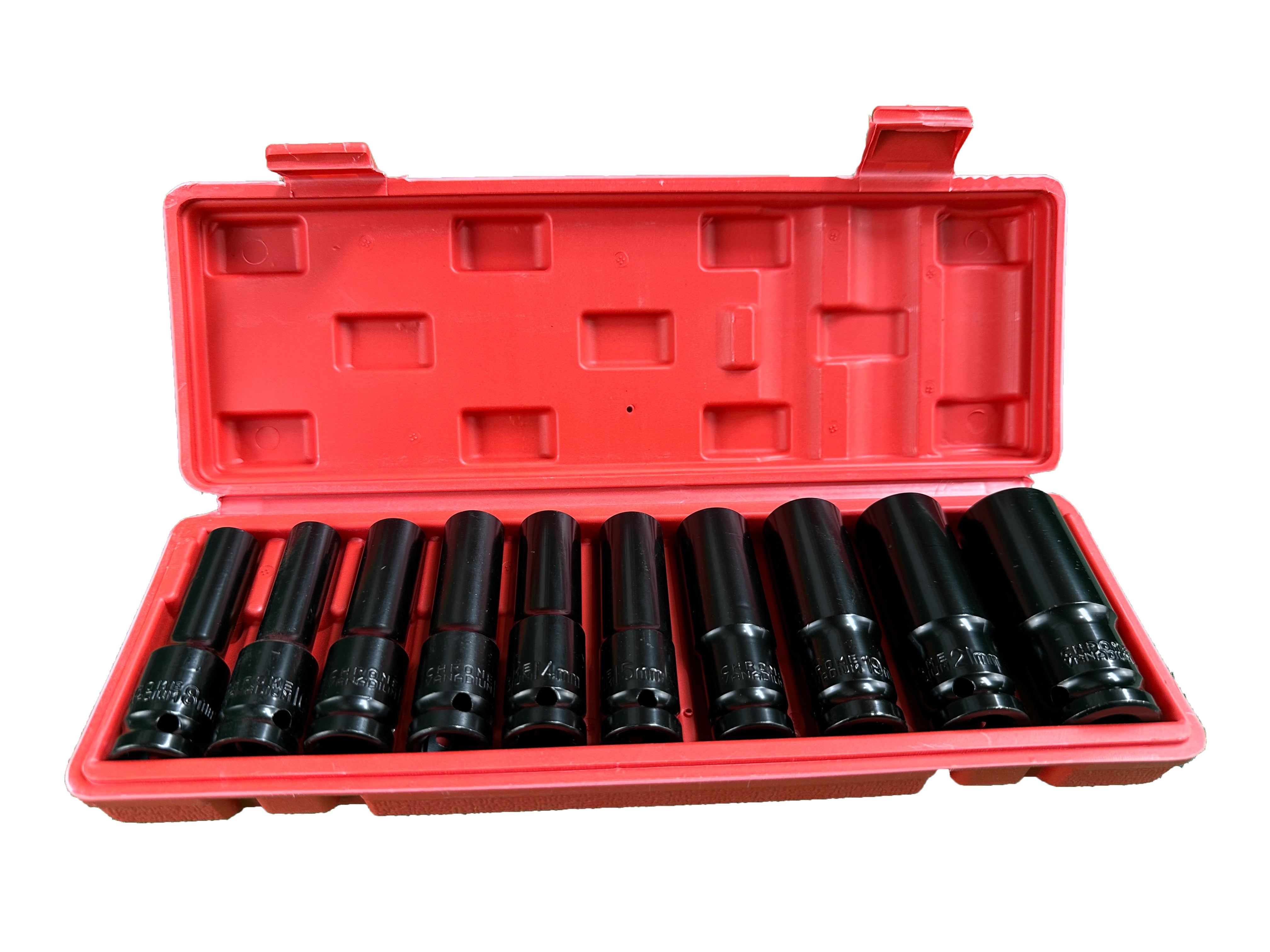 Chiavi a bussola lunghe 1/2", set bussole 8-24mm, bussole a impulsi, chiavi a bussola a impatto per riparazioni auto cambio gomme, 10 pezzi Gebo Tools