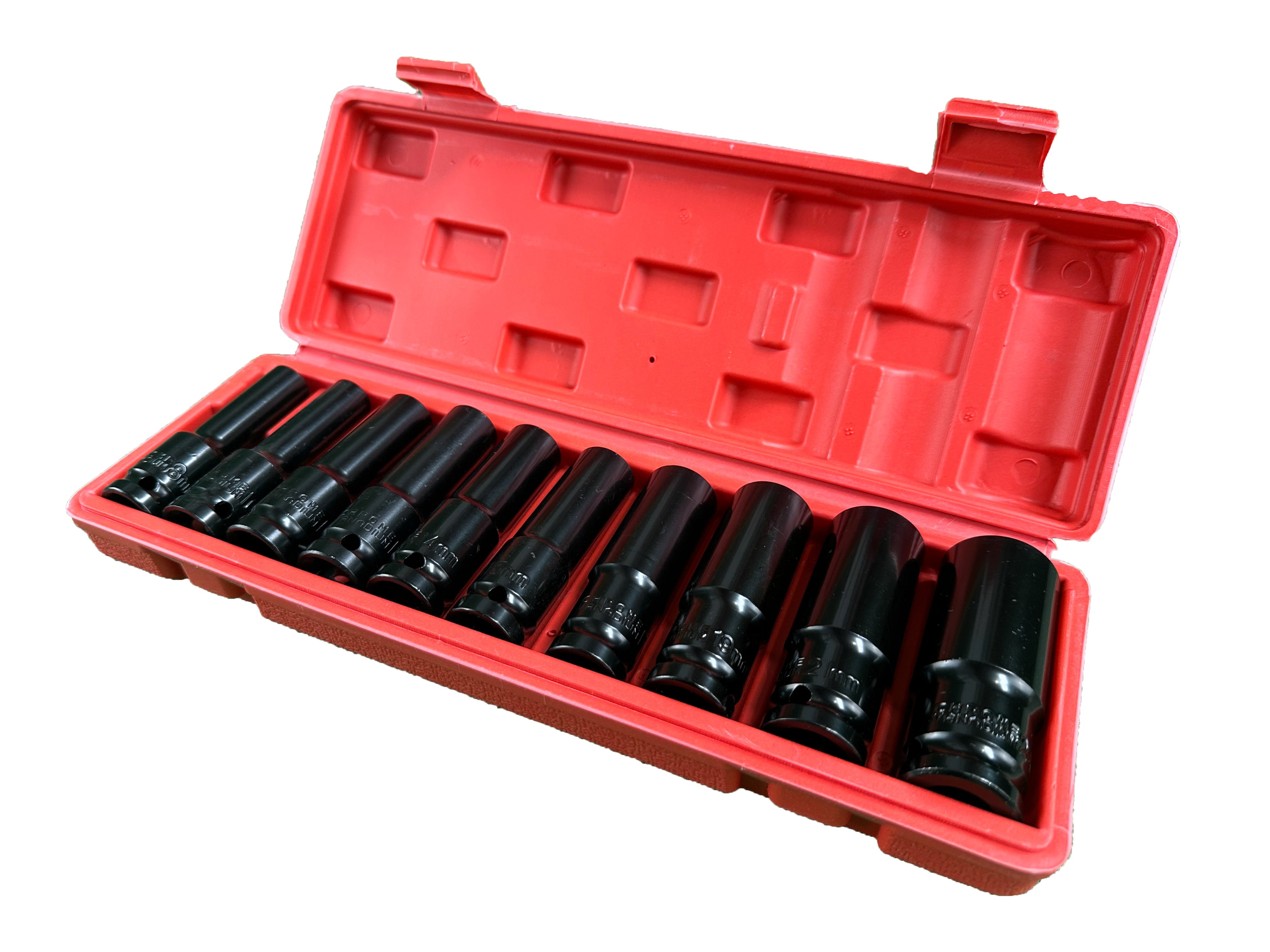 Chiavi a bussola lunghe 1/2", set bussole 8-24mm, bussole a impulsi, chiavi a bussola a impatto per riparazioni auto cambio gomme, 10 pezzi Gebo Tools