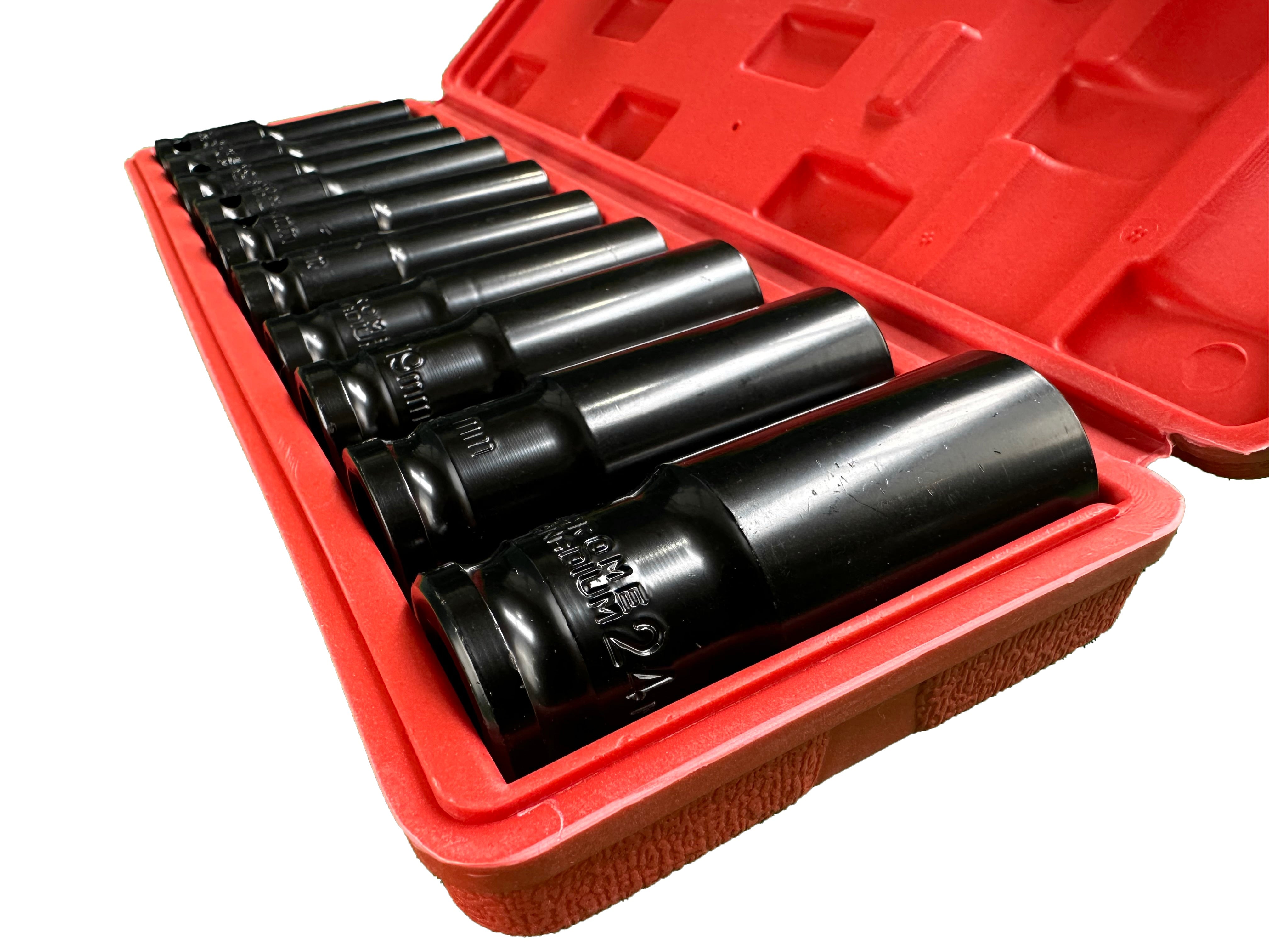 Chiavi a bussola lunghe 1/2", set bussole 8-24mm, bussole a impulsi, chiavi a bussola a impatto per riparazioni auto cambio gomme, 10 pezzi Gebo Tools