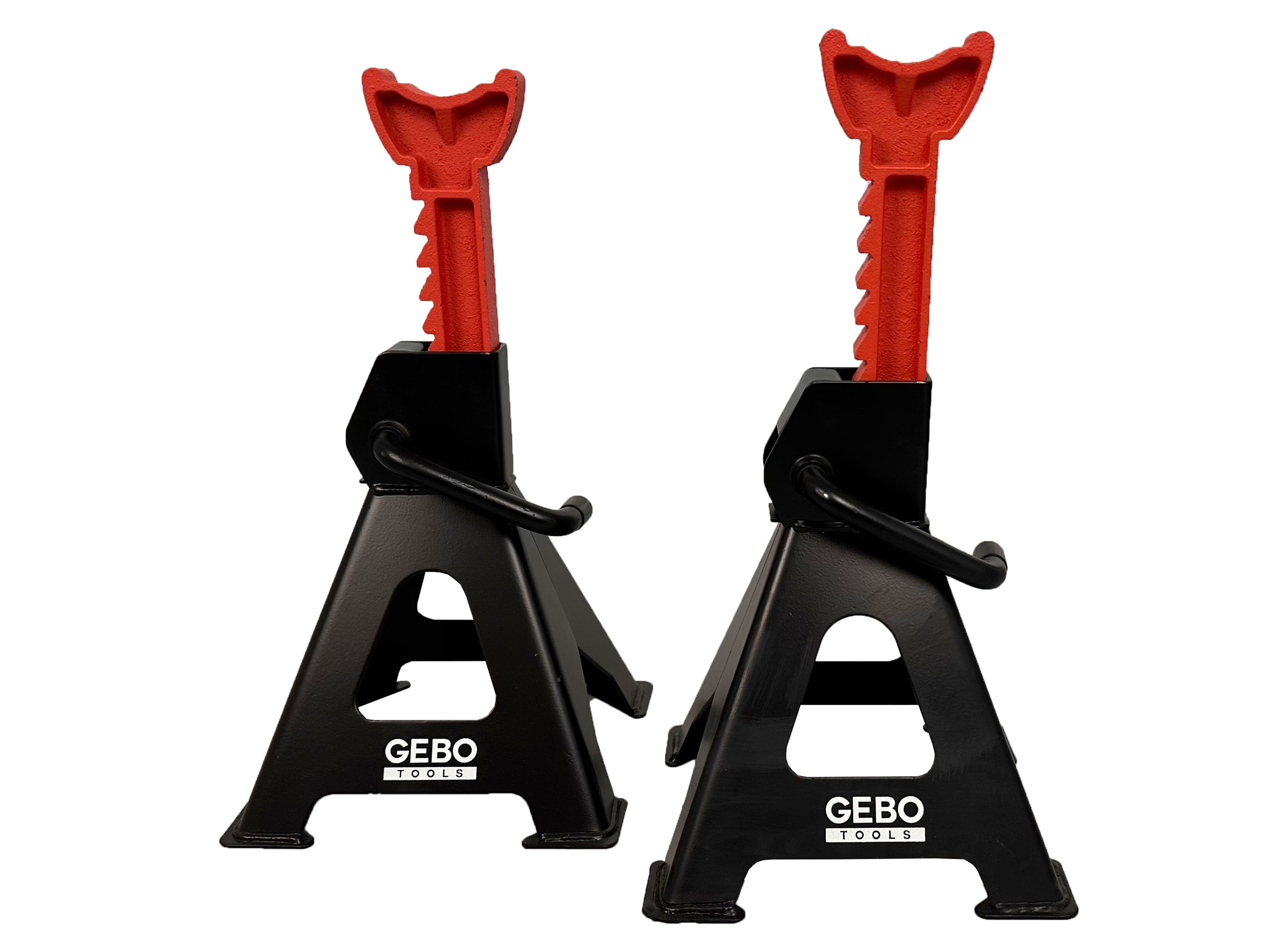 Set cavalletti di sostegno per veicoli, capacità max 3 t, set cavalletti di supporto, colonnetta di sostegno professionale per auto, Gebo Tools