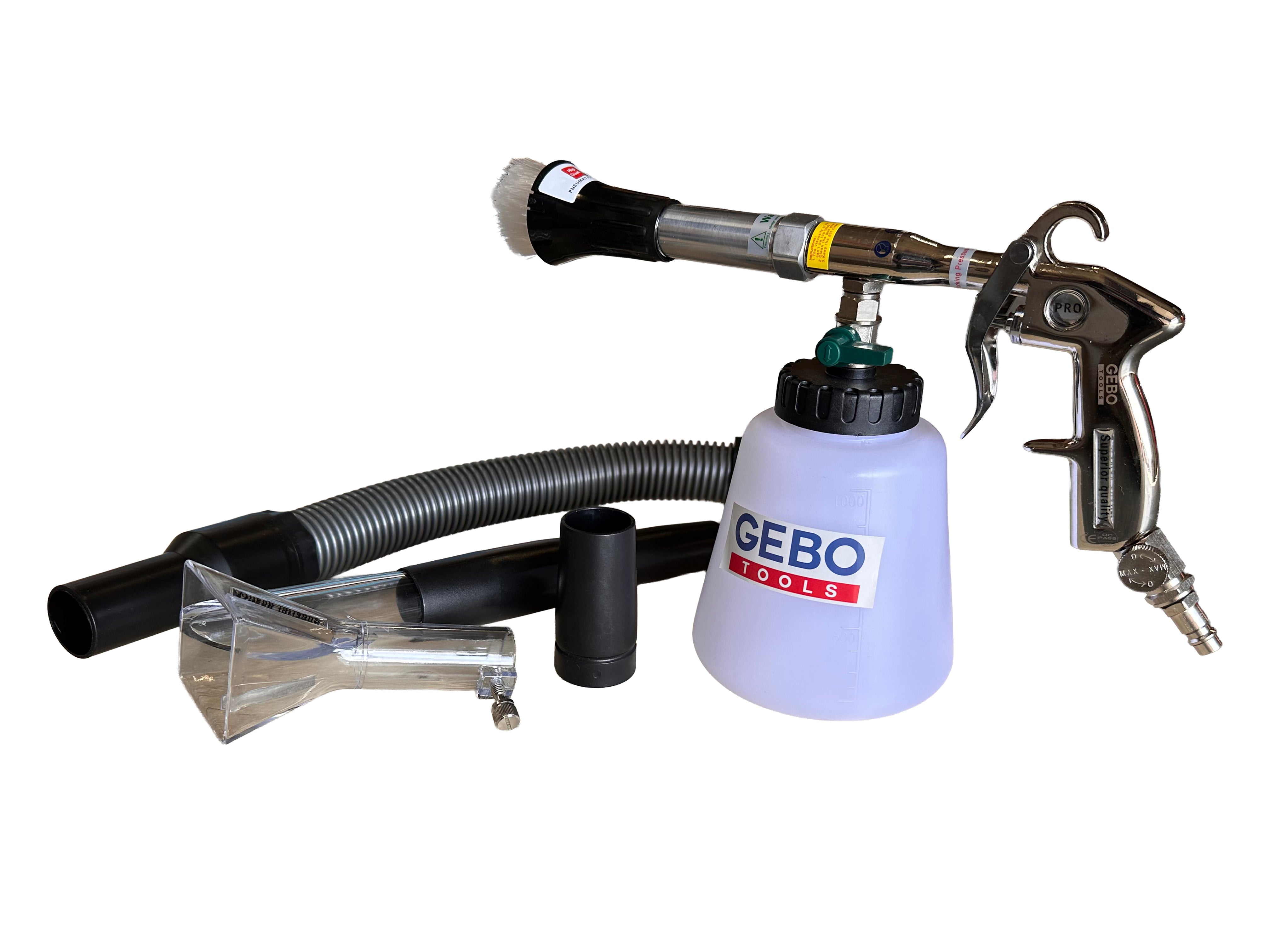 Pistola per lavaggio a secco con pistola ad aria compressa Tornador, pistola a soffiaggio a secco - pistola ad aria compressa - pistola per pulizia, con con adattatore vacuum, Gebo Tools