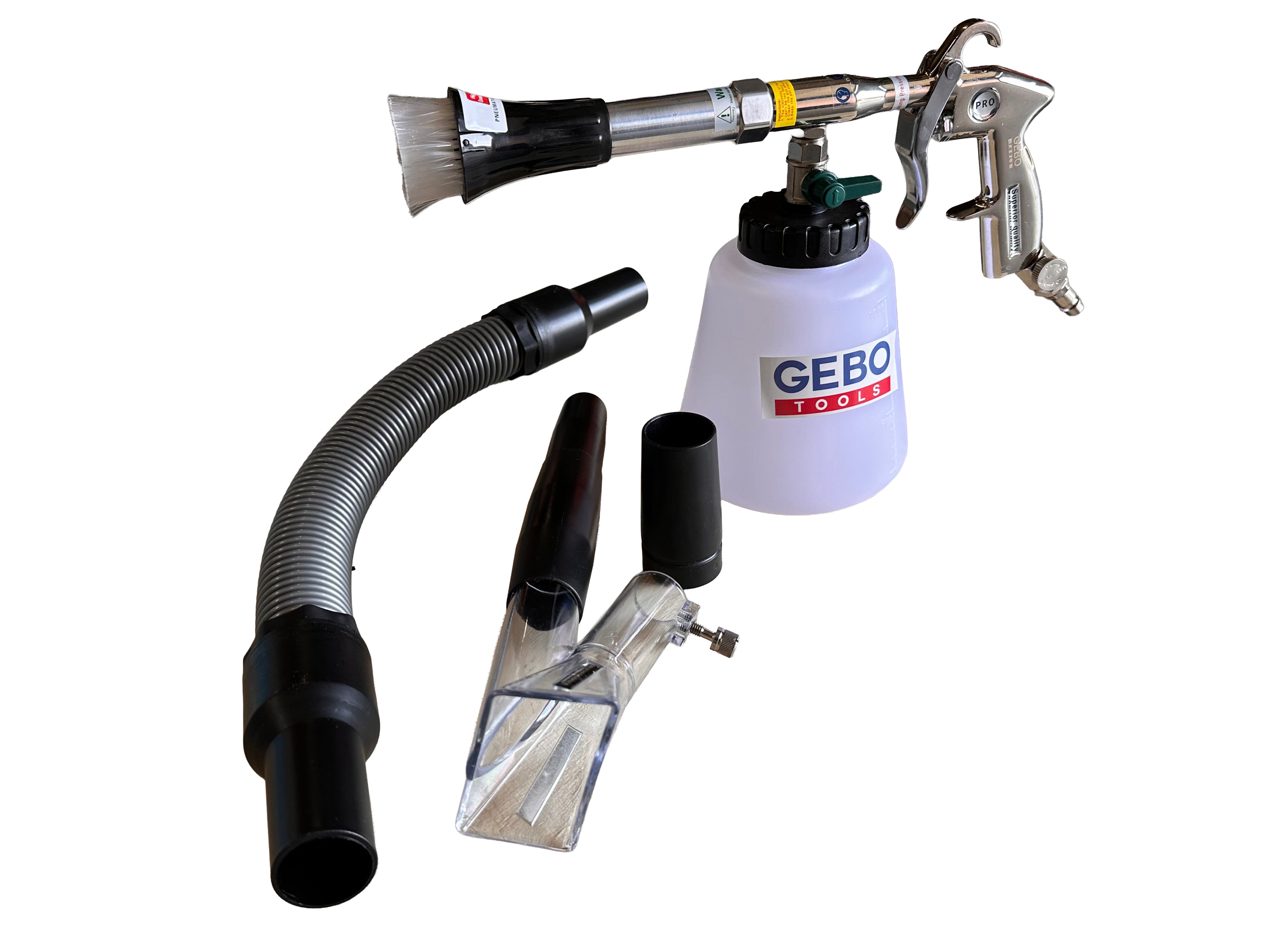 Pistola per lavaggio a secco con pistola ad aria compressa Tornador, pistola a soffiaggio a secco - pistola ad aria compressa - pistola per pulizia, con con adattatore vacuum, Gebo Tools