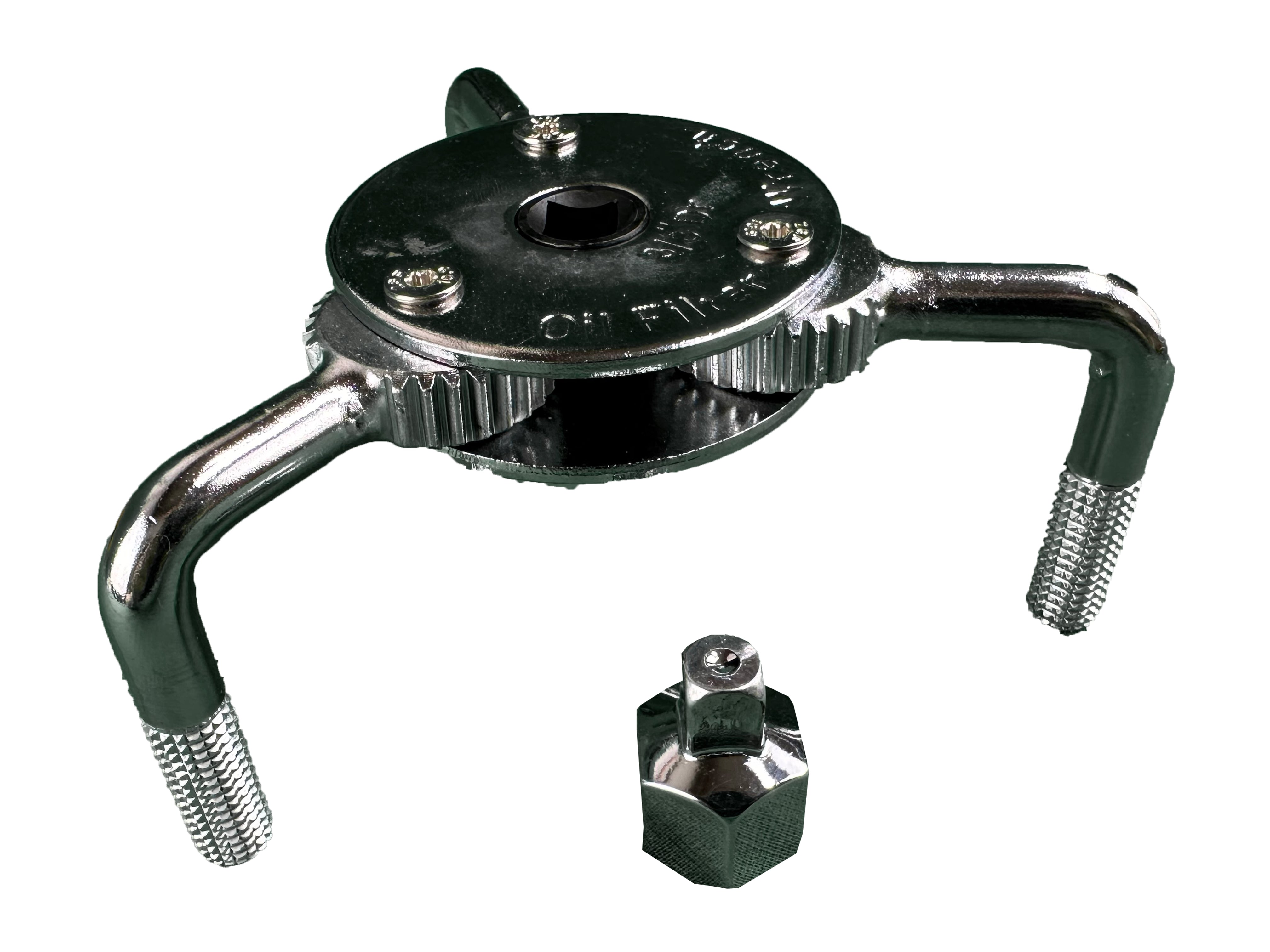 Chiave per la rimozione del filtro dell'olio, strumento a 3 griffe-ganasce-bracci, regolabile con attacco 3/4", adattatore interno-esterno da 1/2" a 3/9", adattatore chiave filtro olio universale filtro rimovibile diametro 63–102 mm modello 1 Gebo Tools
