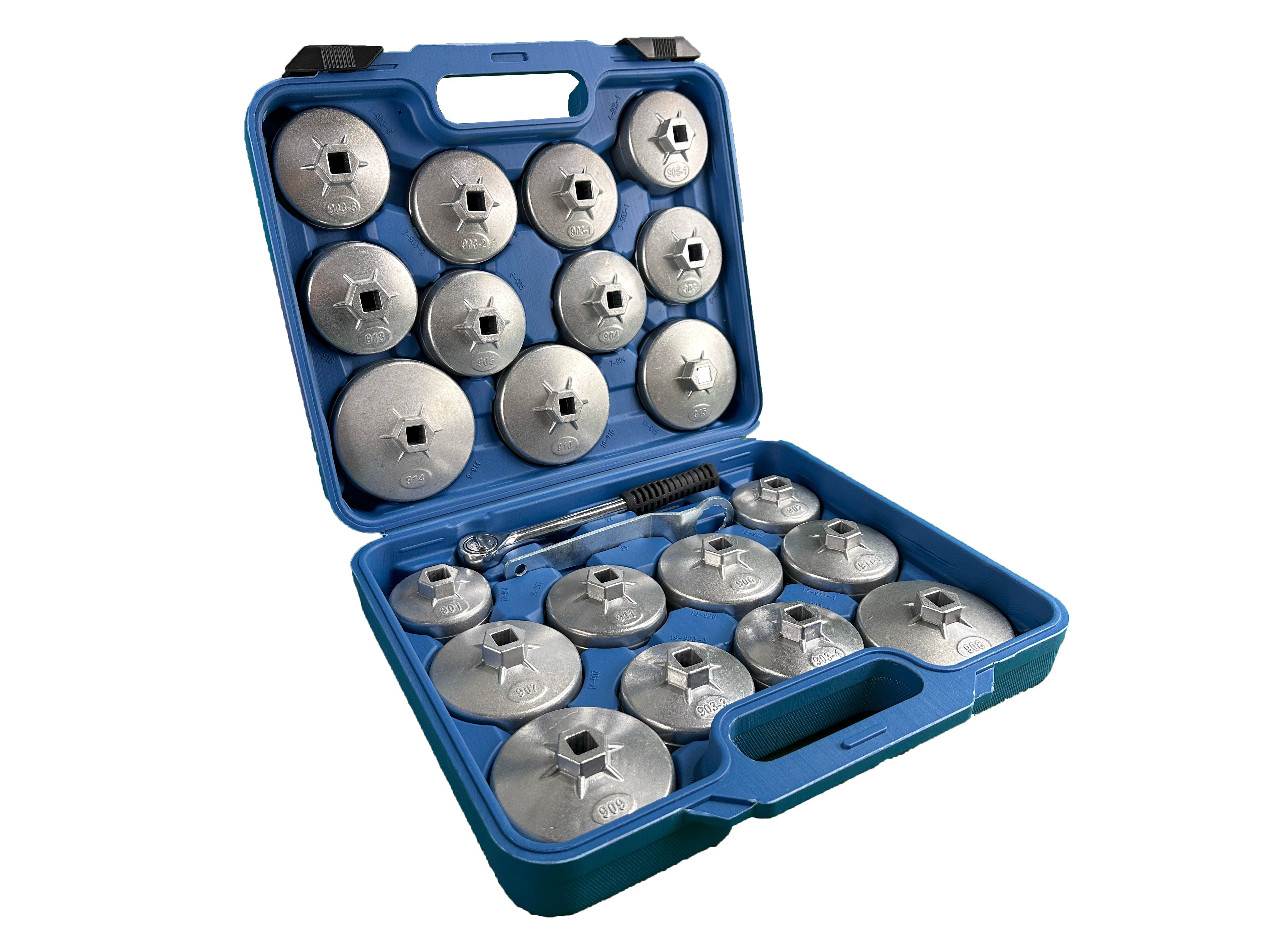 Set di chiavi per filtro olio 23 pezzi, 1/2" pollice, 27 mm, strumento di rimozione della presa del filtro dell'olio in alluminio per garage auto riparazione con custodia portaoggetti, Gebo Tools