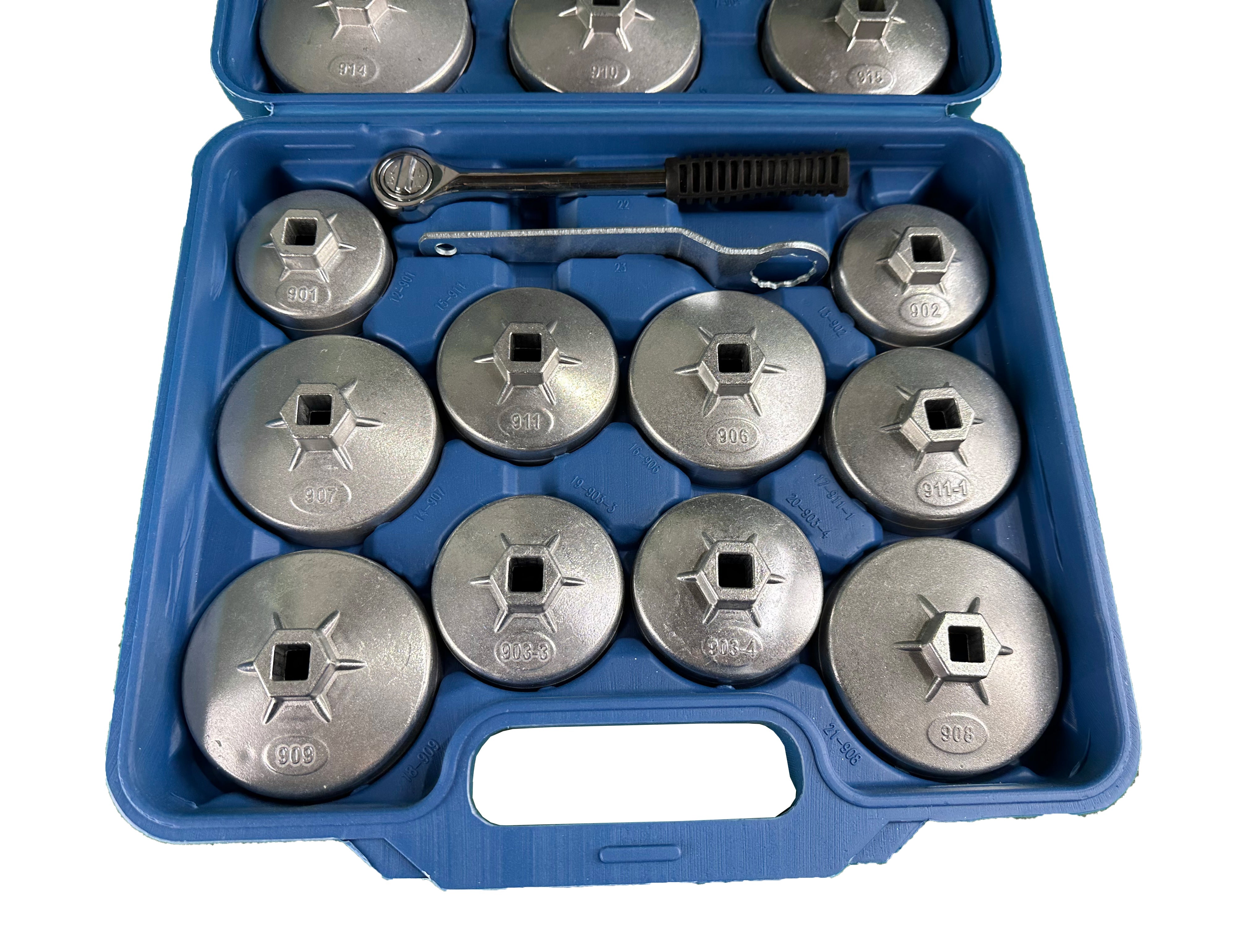 Set di chiavi per filtro olio 23 pezzi, 1/2" pollice, 27 mm, strumento di rimozione della presa del filtro dell'olio in alluminio per garage auto riparazione con custodia portaoggetti, Gebo Tools