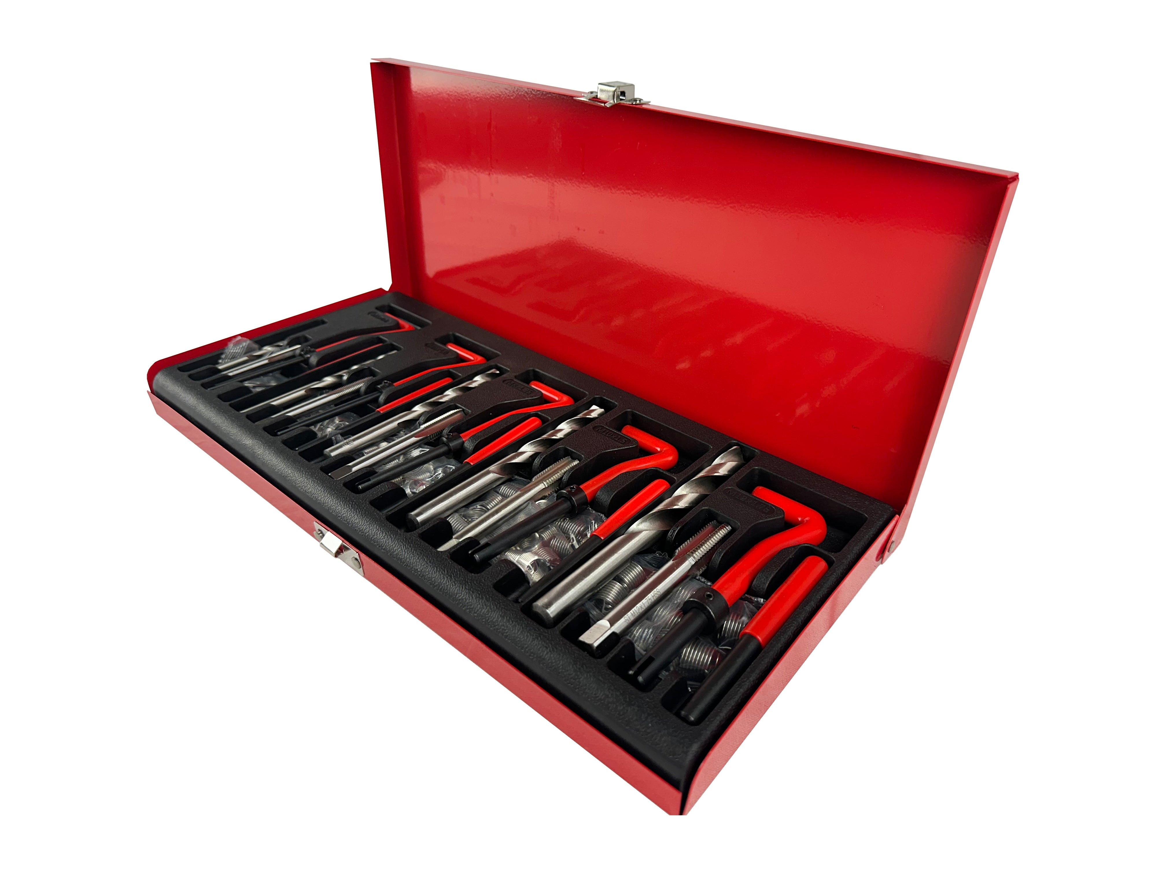 Kit riparazione di filetti, kit riparazione filettatura, utensili per filetti metrici interni M5 M6 M8 M10 M12, riparazione elicoidi kit per viti e filettatura interna, 131 pezzi Gebo Tools