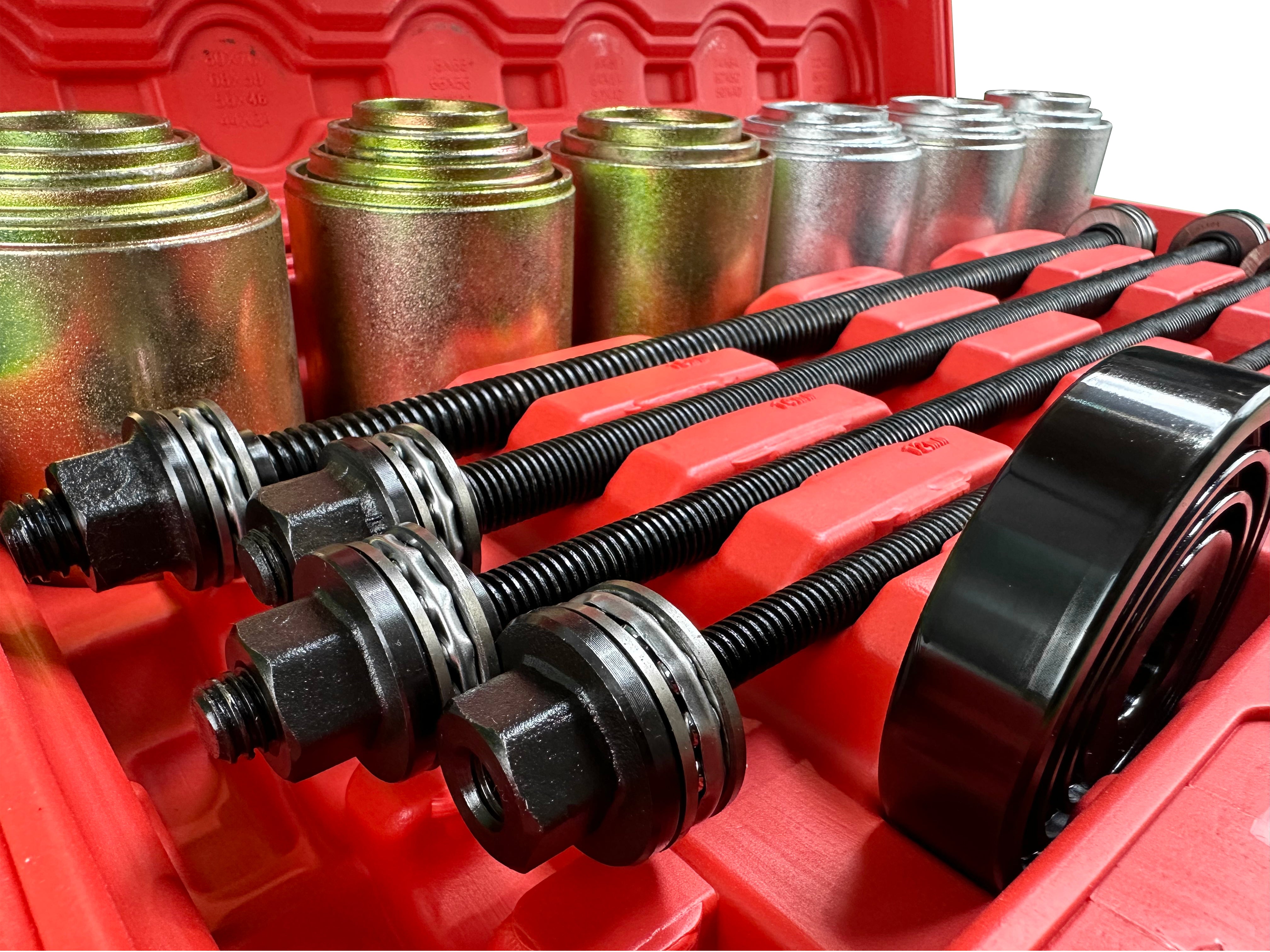 Estrattori set per montaggio smontaggio cuscinetti ruota e boccole, utensili per espulsione cuscinetti assiali, 27 pezzi Gebo Tools