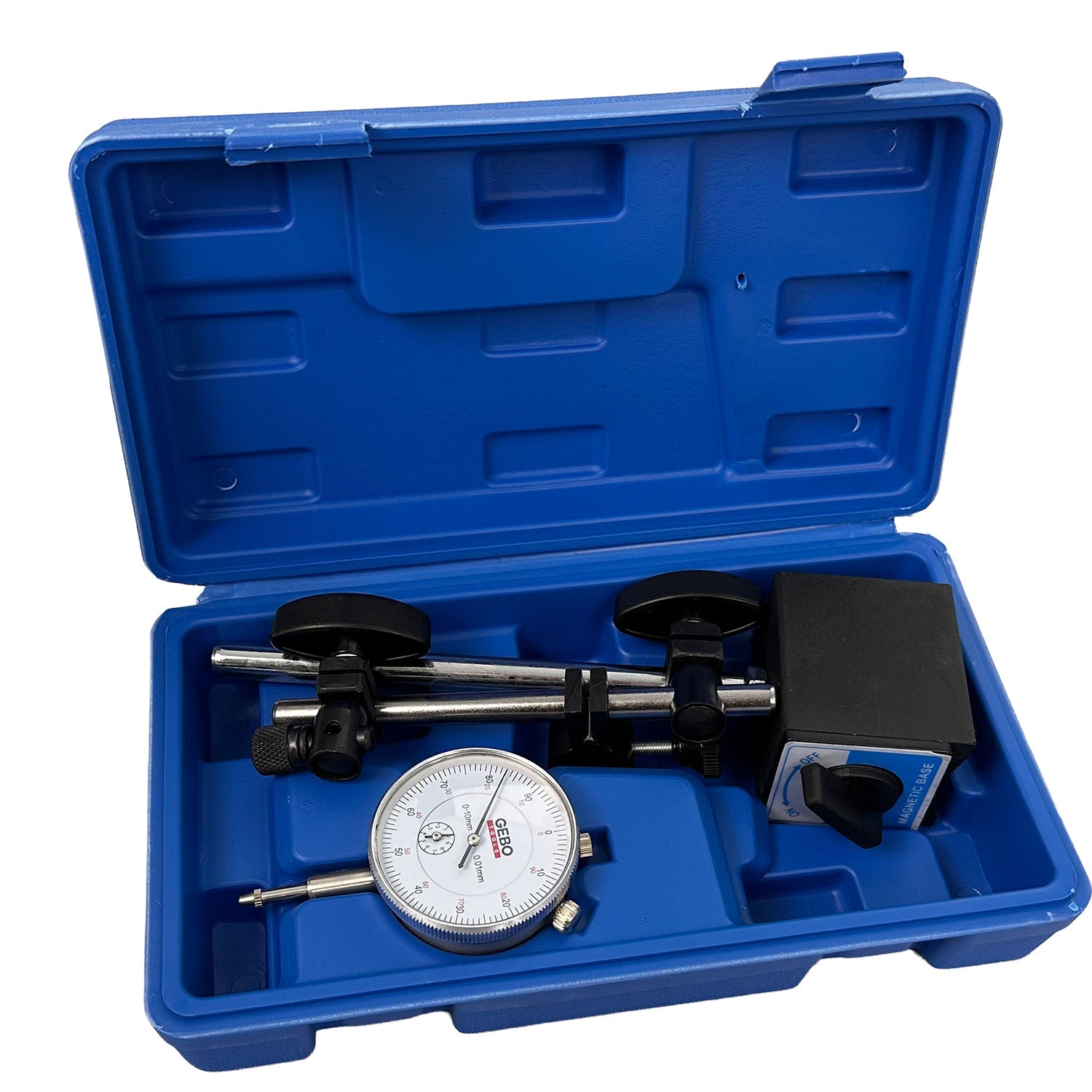 Comparatore centesimale a quadrante, Test DTI calibro DTI 0-10mm con base magnetica, Gebo Tools