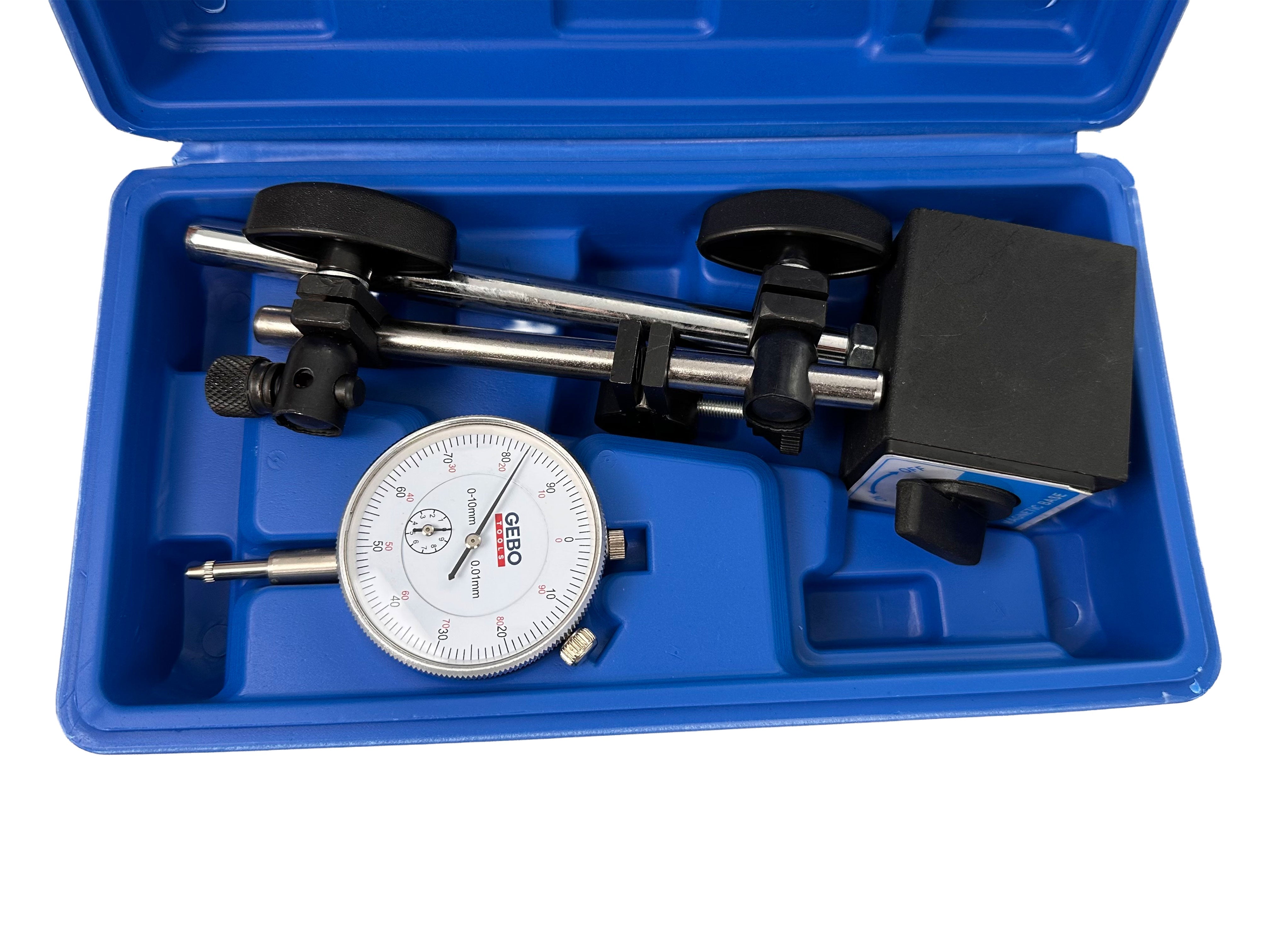 Comparatore centesimale a quadrante, Test DTI calibro DTI 0-10mm con base magnetica, Gebo Tools