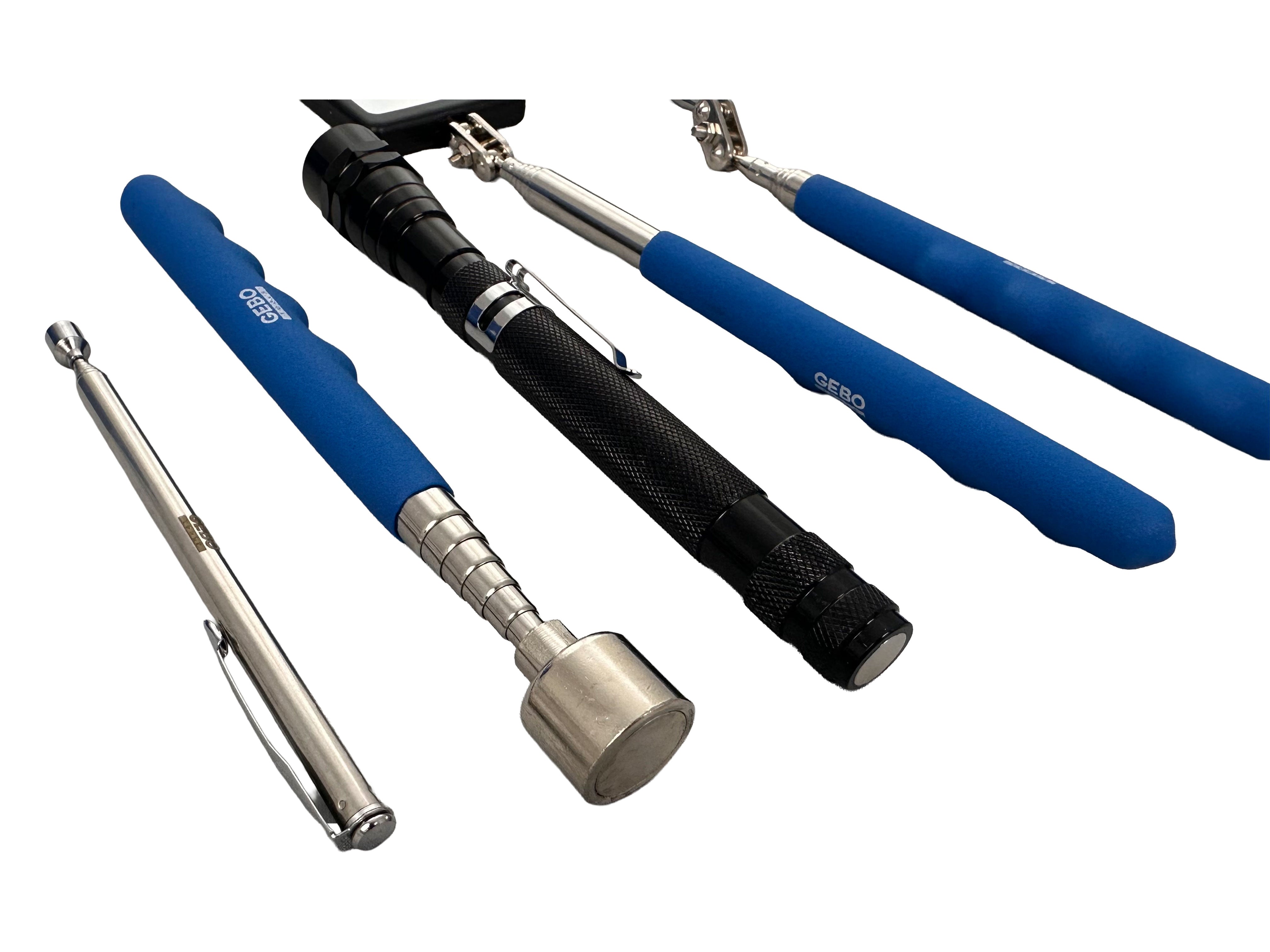 Attrezzi kit, specchio di ispezione telescopico, quadrato specchio con luce LED, manico telescopico per angolo visione extra, magnetico pickup, 5 pezzi, Gebo Tools