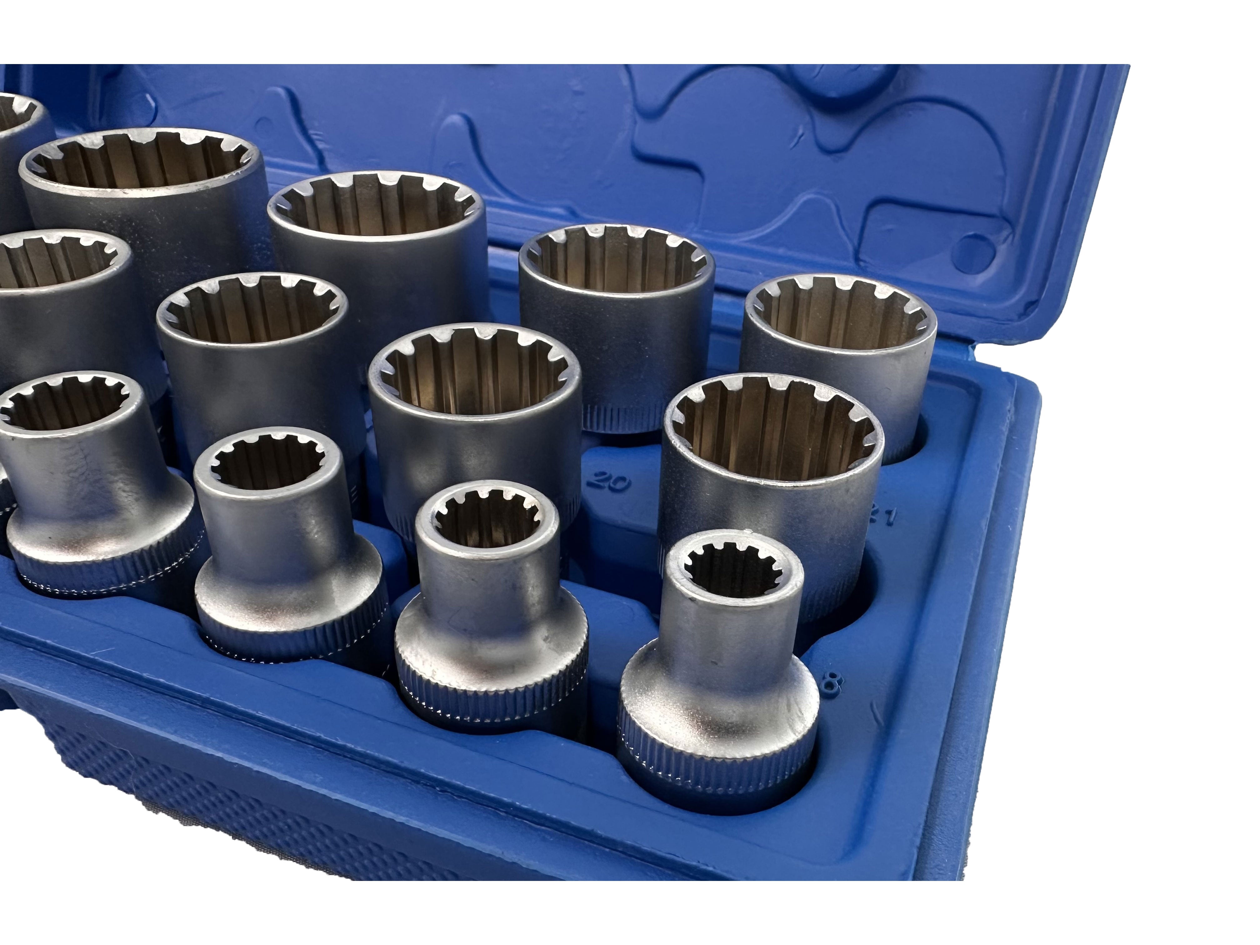 Set chiavi a bussola da 1/2" 8-32mm, chiave a bussola con custodia robusta e portatile, set di chiavi a bussola in acciaio Cr-V, millerighe XZN 19 pezzi, Gebo Tools