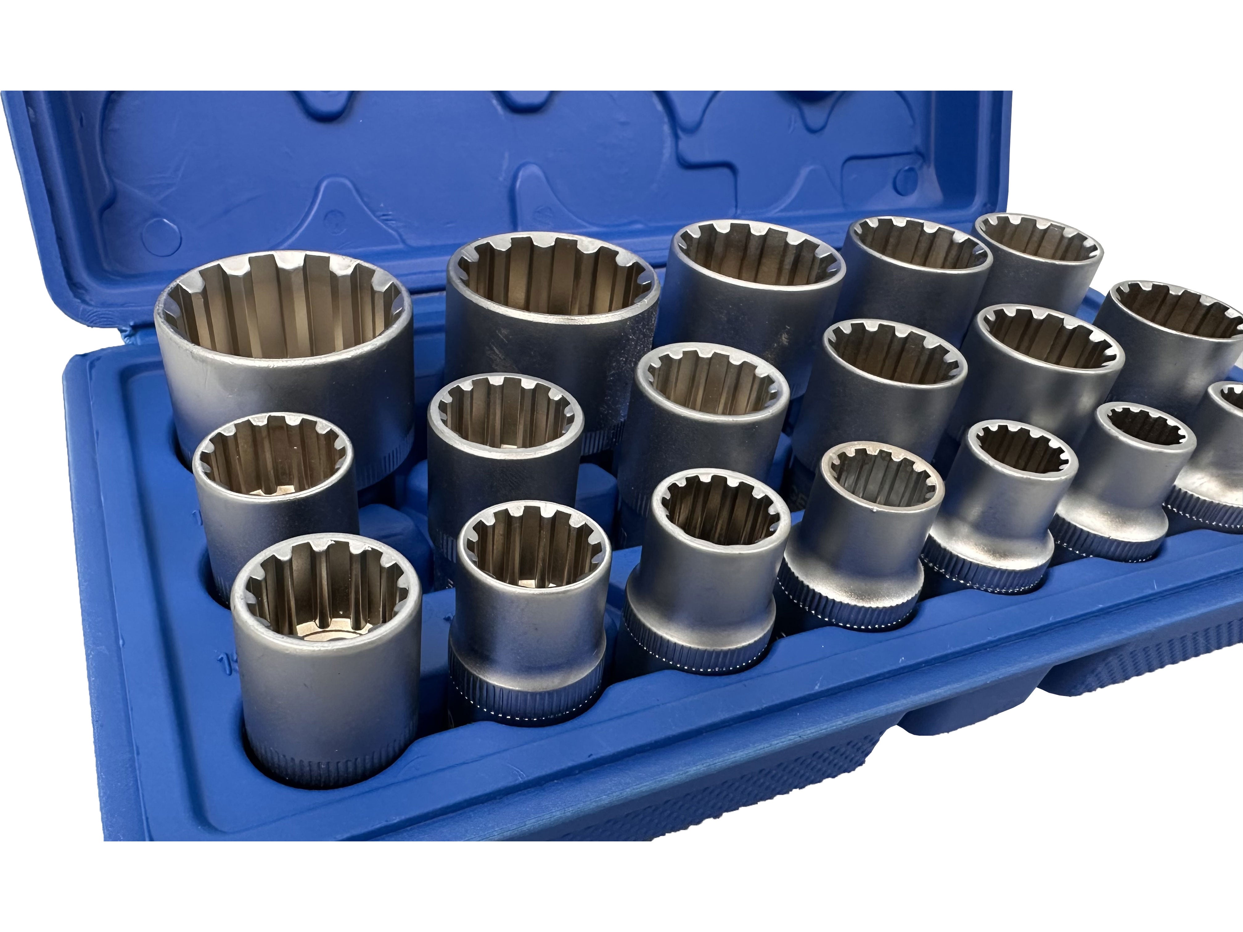 Set chiavi a bussola da 1/2" 8-32mm, chiave a bussola con custodia robusta e portatile, set di chiavi a bussola in acciaio Cr-V, millerighe XZN 19 pezzi, Gebo Tools