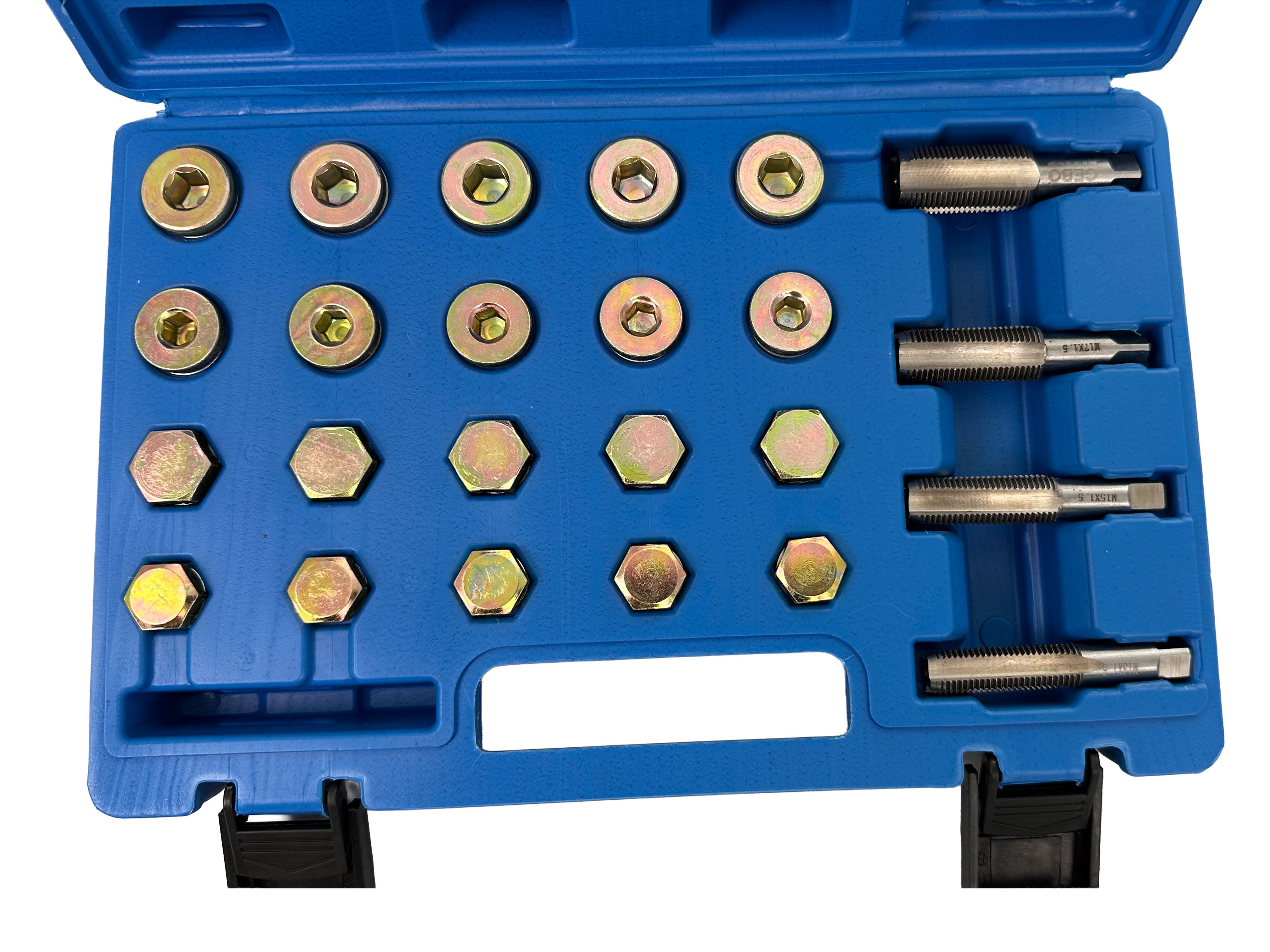 Attrezzi per riparazione filettatura auto, kit di riparazione per coppa dell'olio m13 - m22, kit di riparazione filettatura coppa olio tappo di scarico cambio, strumento di rifilettatura, M13–M15–M17–M20 Gebo Tools