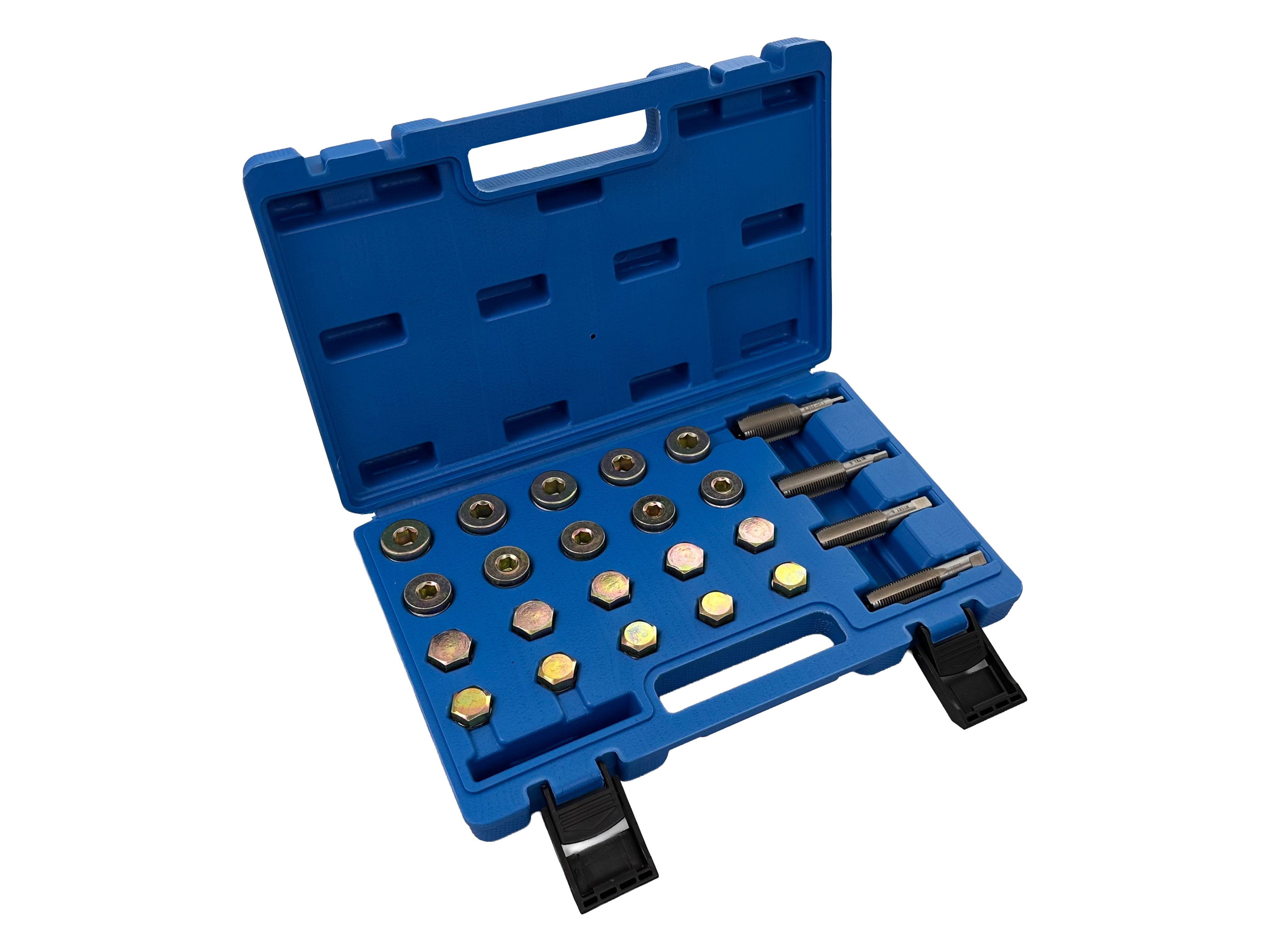 Attrezzi per riparazione filettatura auto, kit di riparazione per coppa dell'olio m13 - m22, kit di riparazione filettatura coppa olio tappo di scarico cambio, strumento di rifilettatura, M13–M15–M17–M20 Gebo Tools