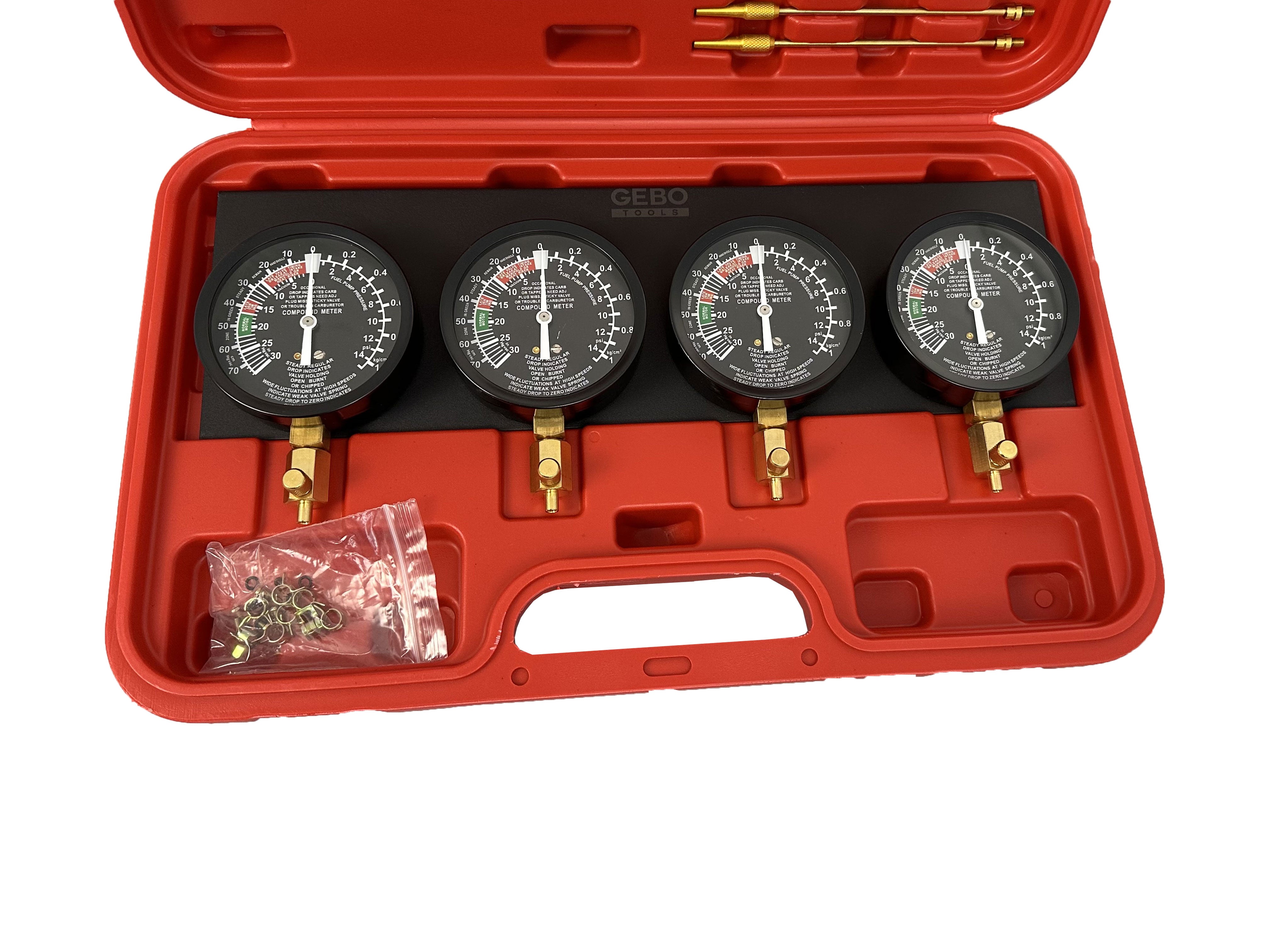 Tester pressione carburante per auto moto, sincronizzatore carburatore per vuoto set di strumenti con adattatore e 4 manometro, Gebo Tools