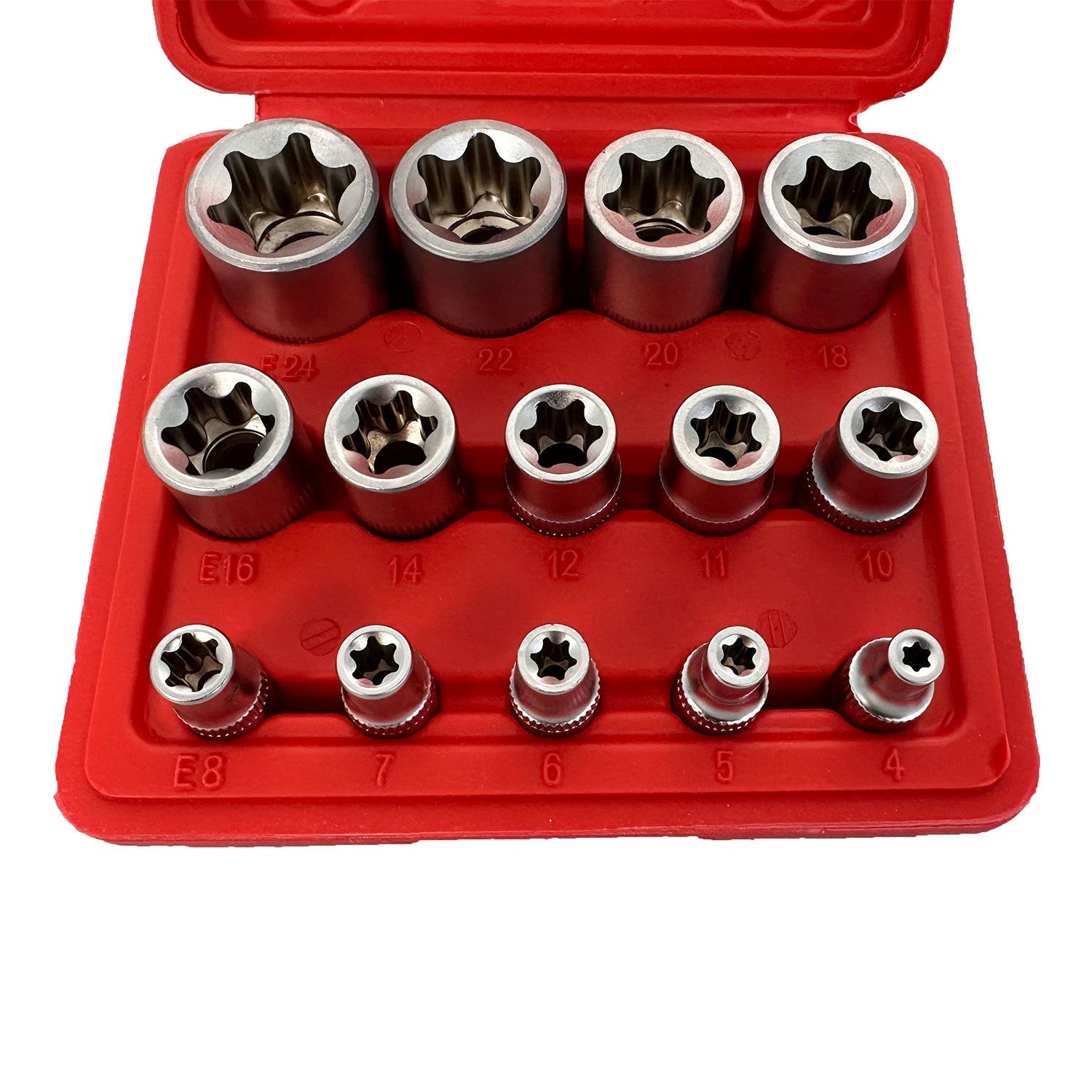 Set di chiavi a bussola E4-E24, attacco 1/2" 1/4" 3/8'' 14 pz, Gebo Tools