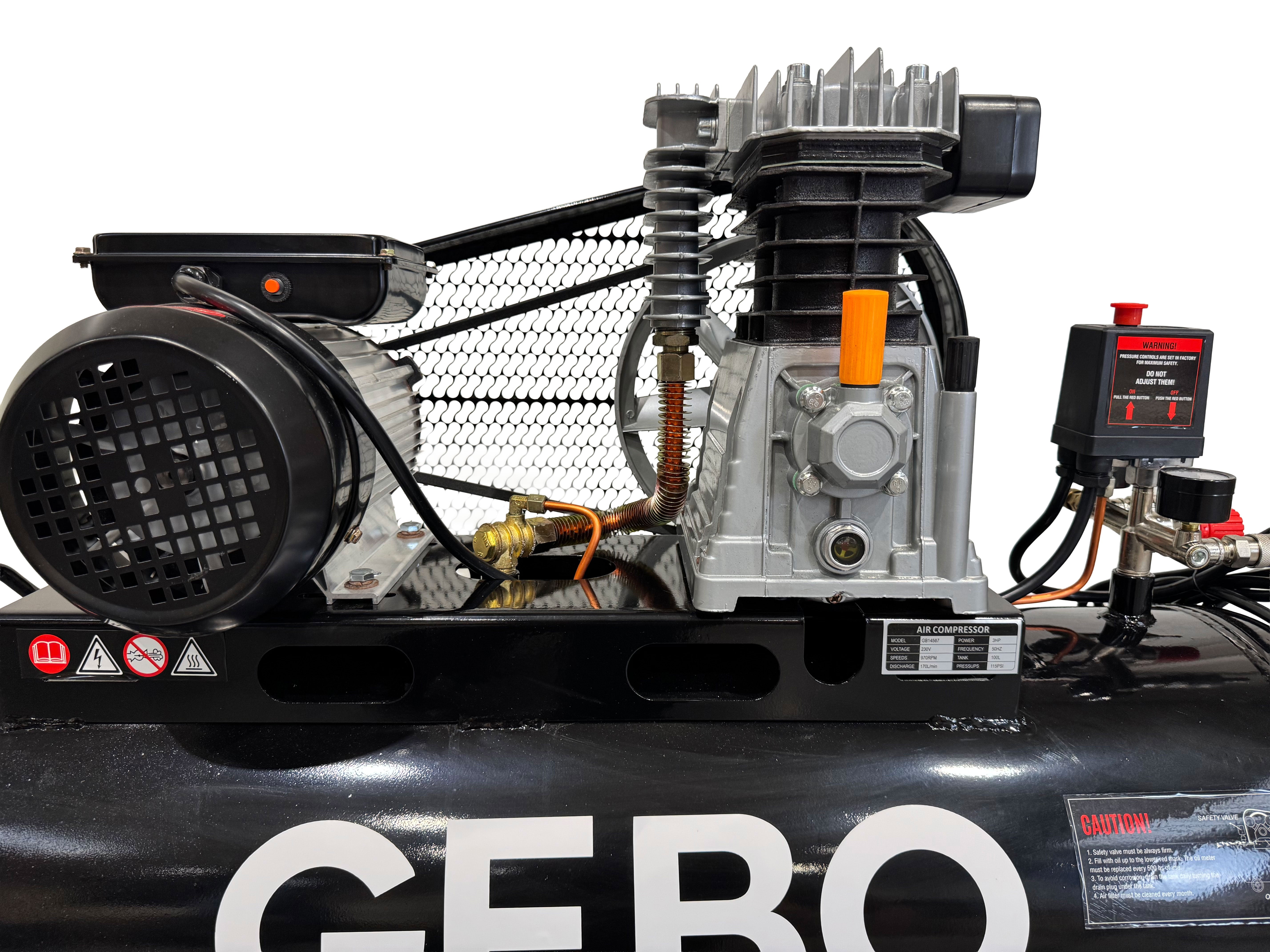 Compressore d'aria da 220 V, gonfiatore per pneumatici, kit di gonfiaggio per pneumatici 100 litri, 3 HP, 8 bar, pompa d'aria fuoristrada per suv, camion, auto, biciclette, palloni, materassi ad aria, barche gonfiabili, Gebo Tools