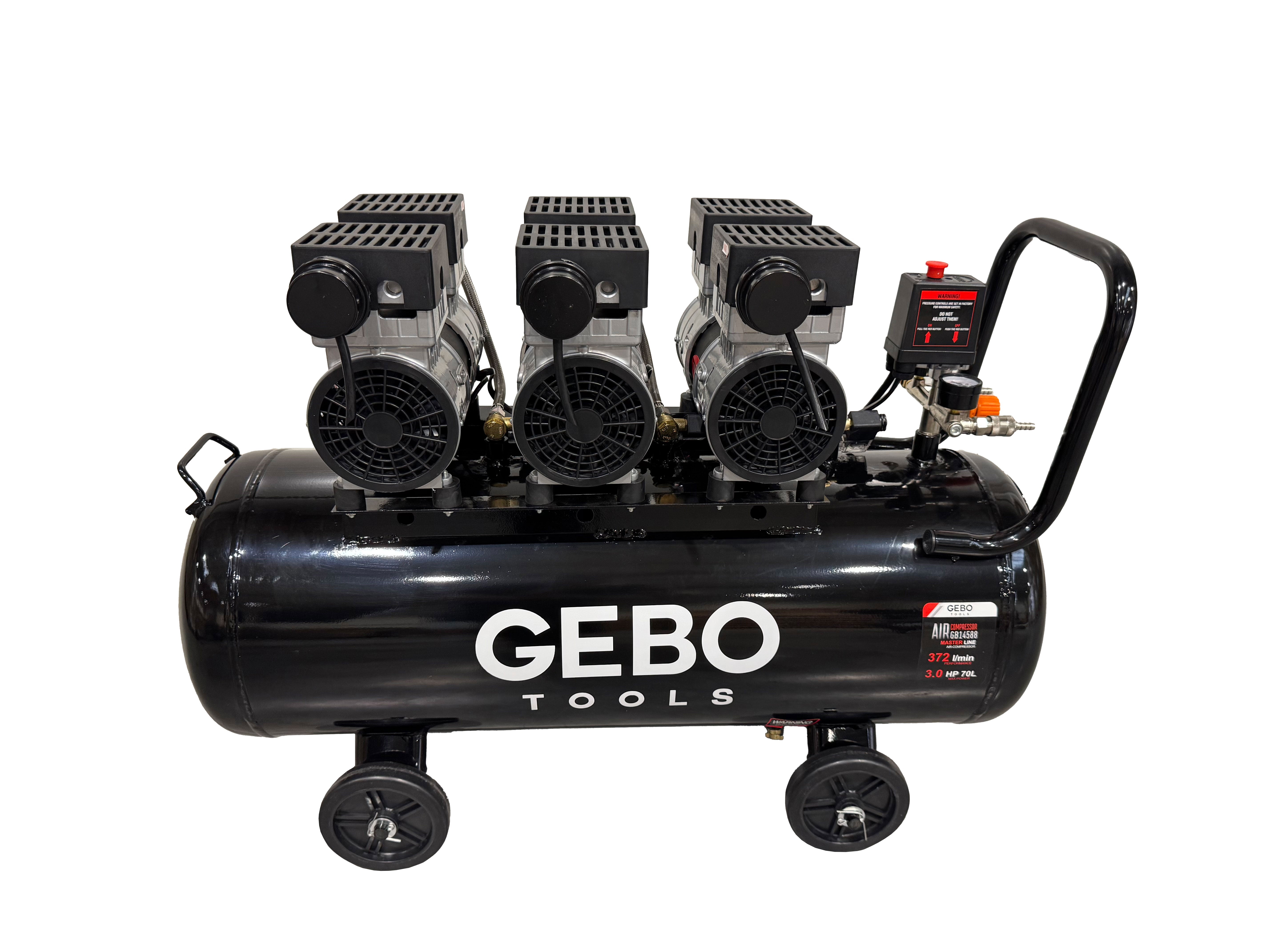 Compressore aria 220 V - compressore silenziato 8 bar - con capacità del serbatoio di 70 litri - senza olio, oil free - per utensili pneumatici, Gebo Tools