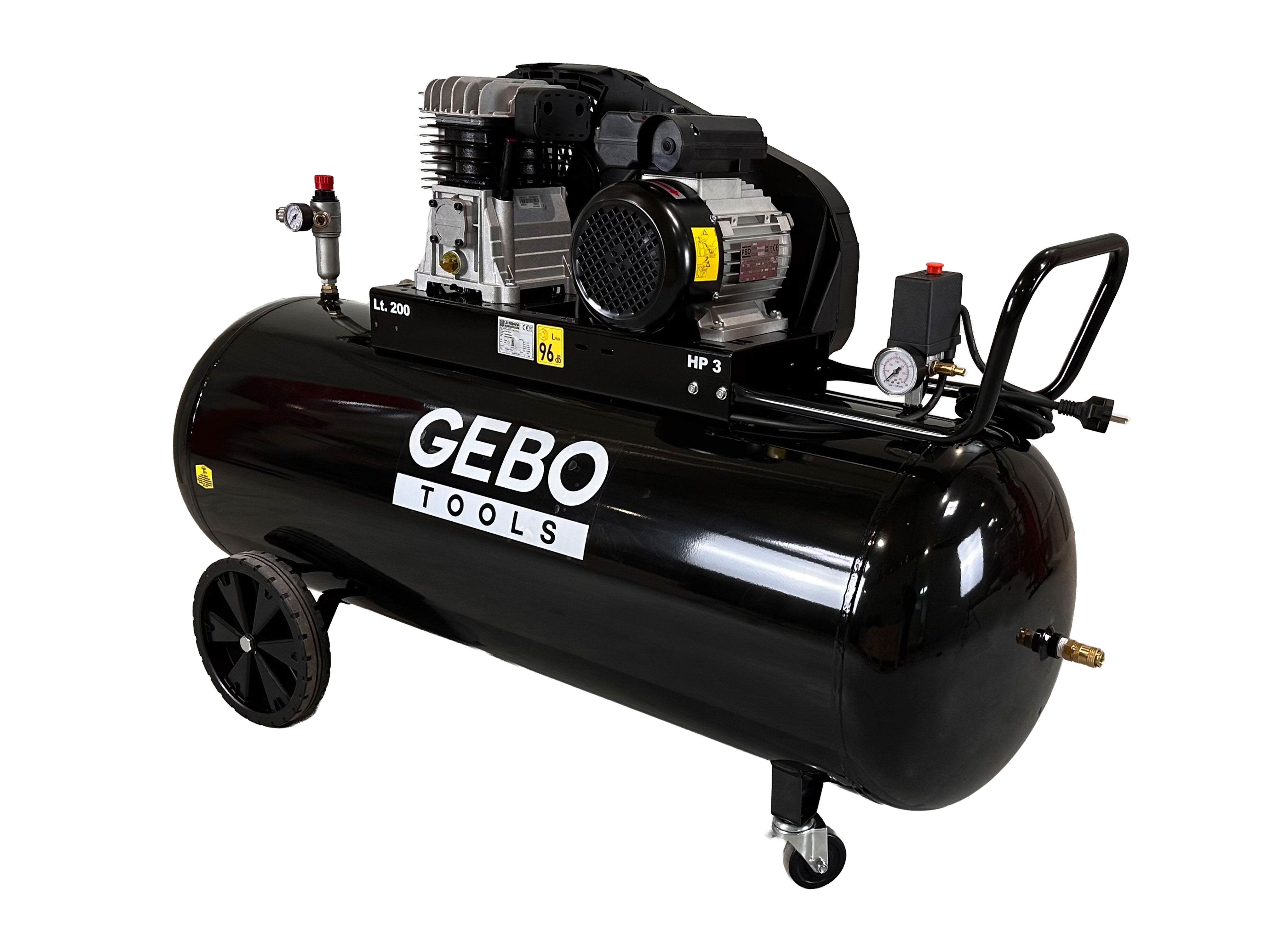 Compressore d'aria da 200 litri 3 HP 230 V, gonfiatore per pneumatici, kit di gonfiaggio per pneumatici da 40 l/min, pompa d'aria per auto, biciclette, palloni, materassi ad aria, barche gonfiabili con cavo alimentazione tubo aria manometro, Gebo Tools