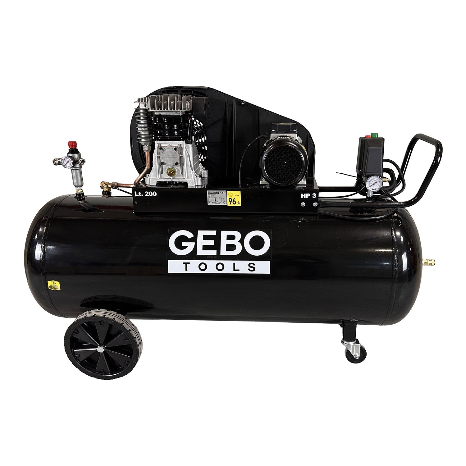Compressore d'aria da 200 litri 3 HP 400 V, gonfiatore per pneumatici, kit di gonfiaggio per pneumatici da 40 l/min, pompa d'aria per auto, biciclette, palloni, materassi ad aria, barche gonfiabili con cavo alimentazione tubo aria manometro, Gebo Tools