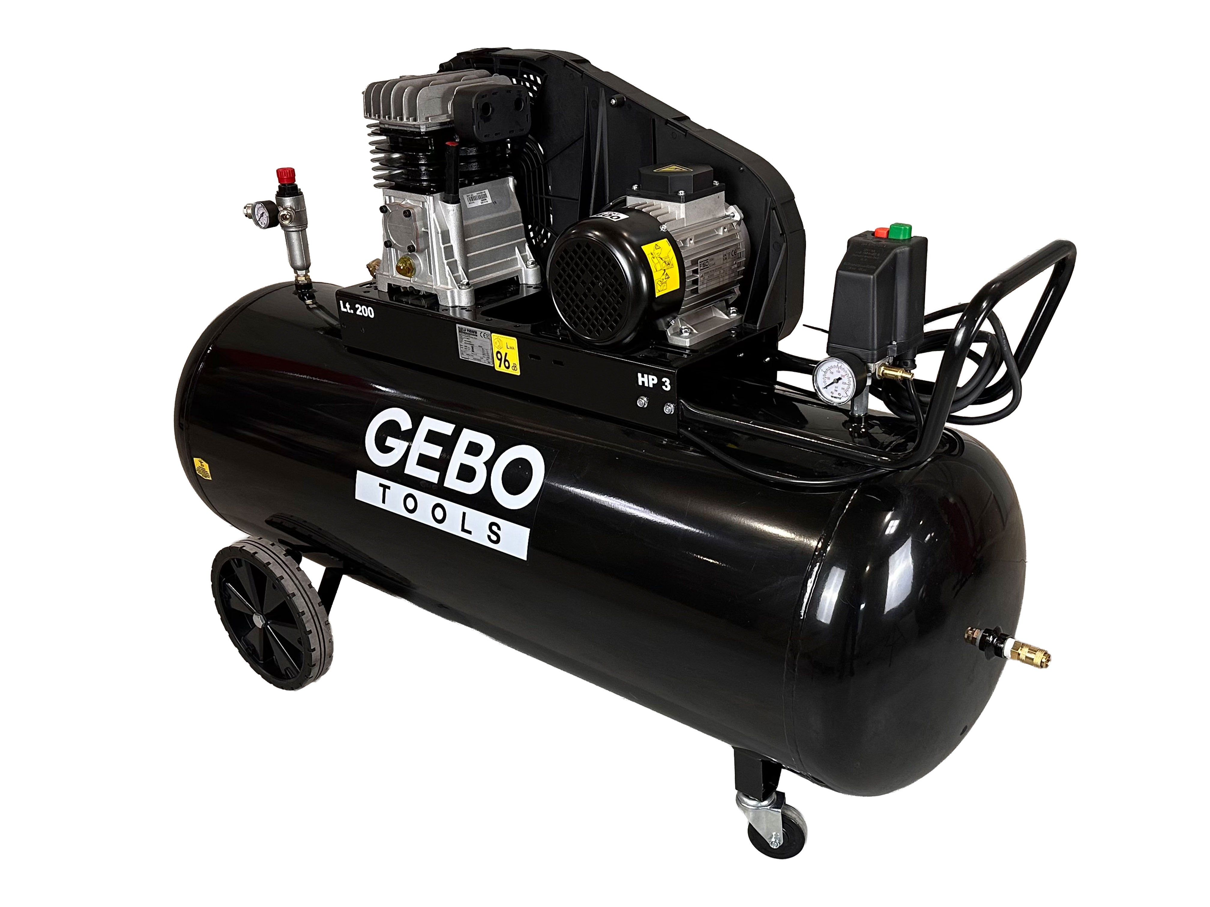 Compressore d'aria da 200 litri 3 HP 400 V, gonfiatore per pneumatici, kit di gonfiaggio per pneumatici da 40 l/min, pompa d'aria per auto, biciclette, palloni, materassi ad aria, barche gonfiabili con cavo alimentazione tubo aria manometro, Gebo Tools