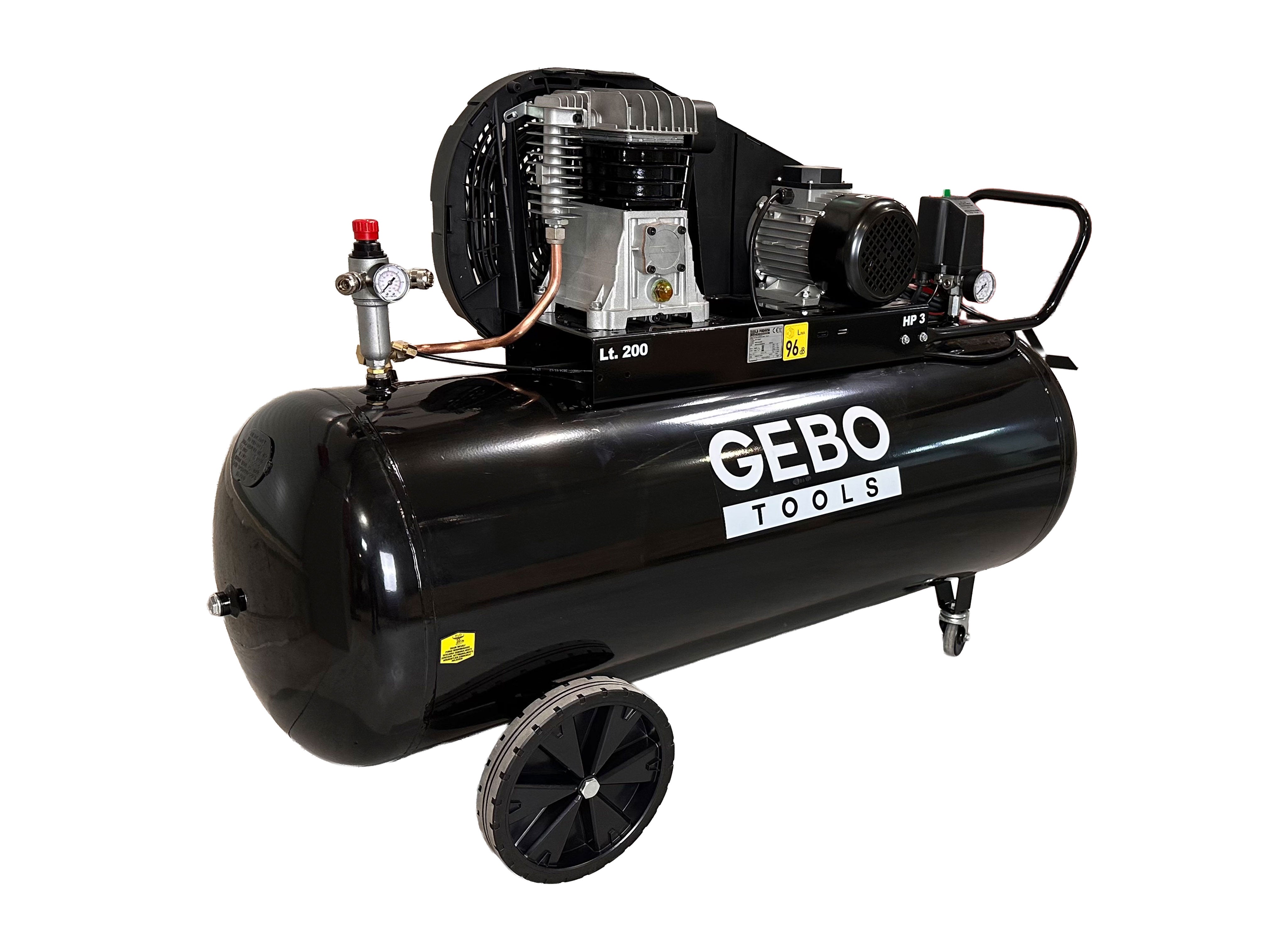 Compressore d'aria da 200 litri 3 HP 400 V, gonfiatore per pneumatici, kit di gonfiaggio per pneumatici da 40 l/min, pompa d'aria per auto, biciclette, palloni, materassi ad aria, barche gonfiabili con cavo alimentazione tubo aria manometro, Gebo Tools
