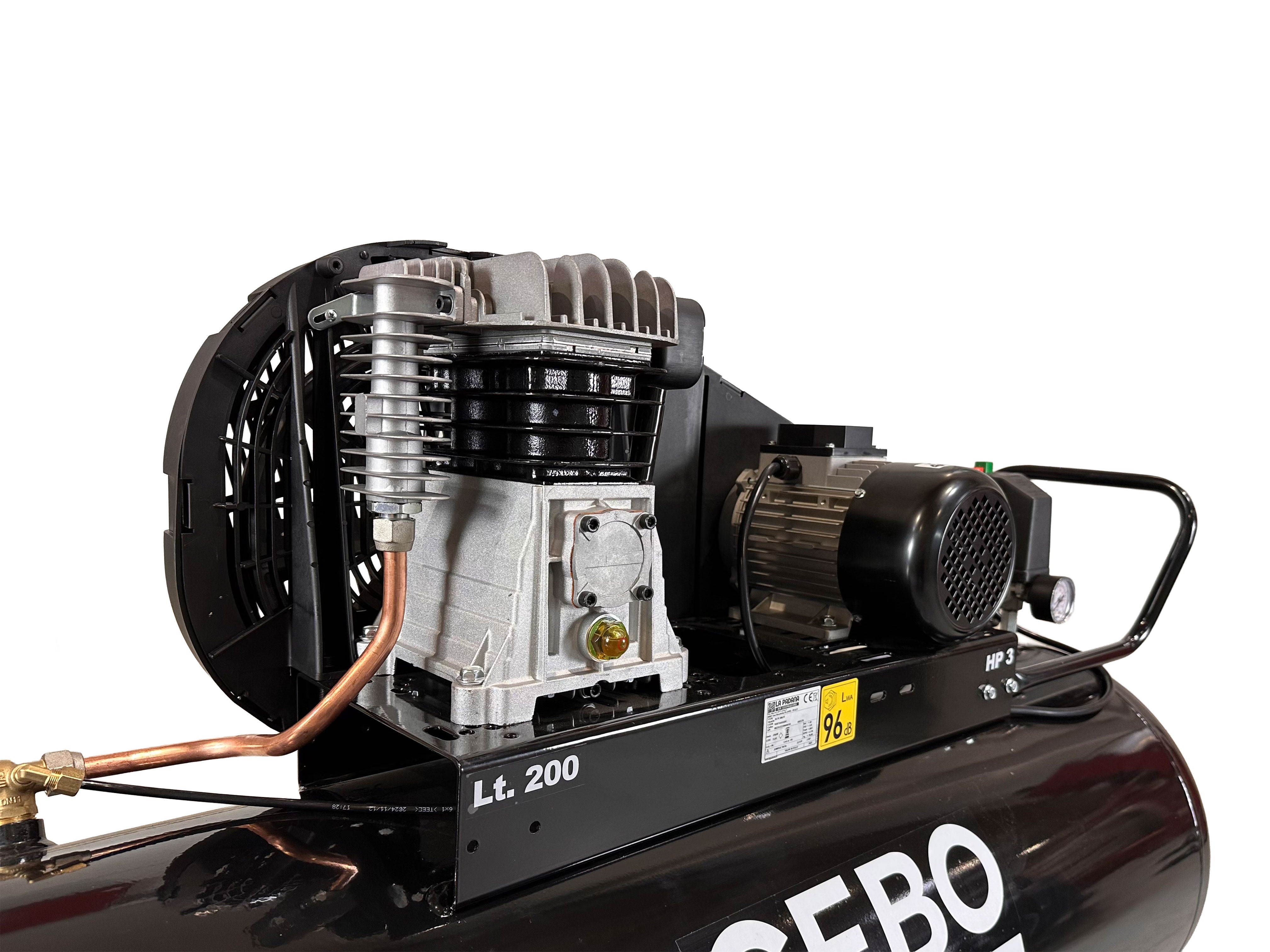 Compressore d'aria da 200 litri 3 HP 400 V, gonfiatore per pneumatici, kit di gonfiaggio per pneumatici da 40 l/min, pompa d'aria per auto, biciclette, palloni, materassi ad aria, barche gonfiabili con cavo alimentazione tubo aria manometro, Gebo Tools