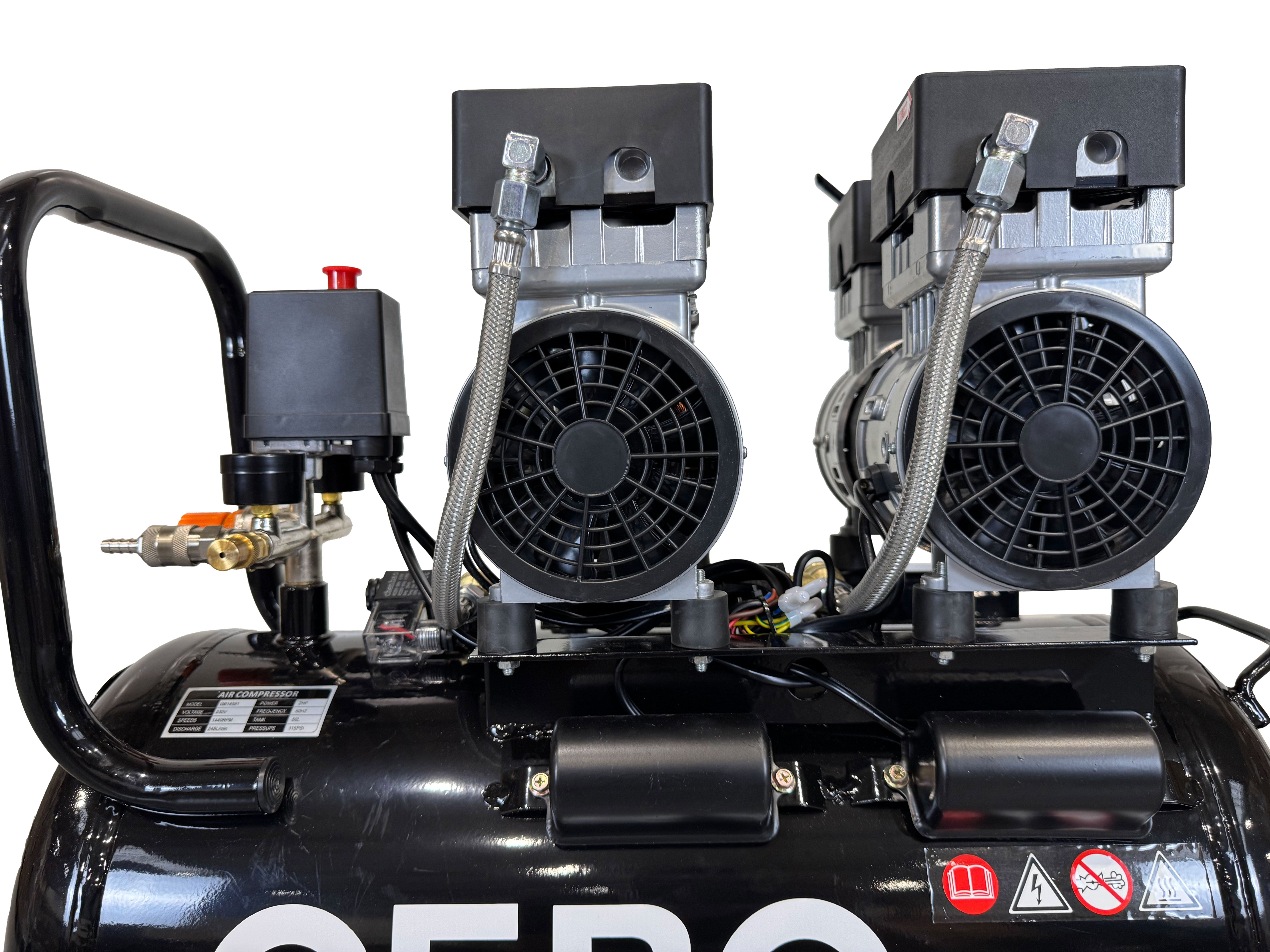 Compressore aria silenziato - con capacità del serbatoio di 50 litri - senza olio, oil free - per utensili pneumatici, Gebo Tools