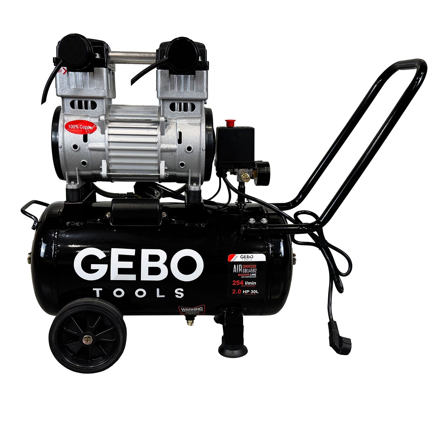 Compressore aria silenziato - con capacità del serbatoio di 30 litri - senza olio, oil free - per utensili pneumatici, Gebo Tools