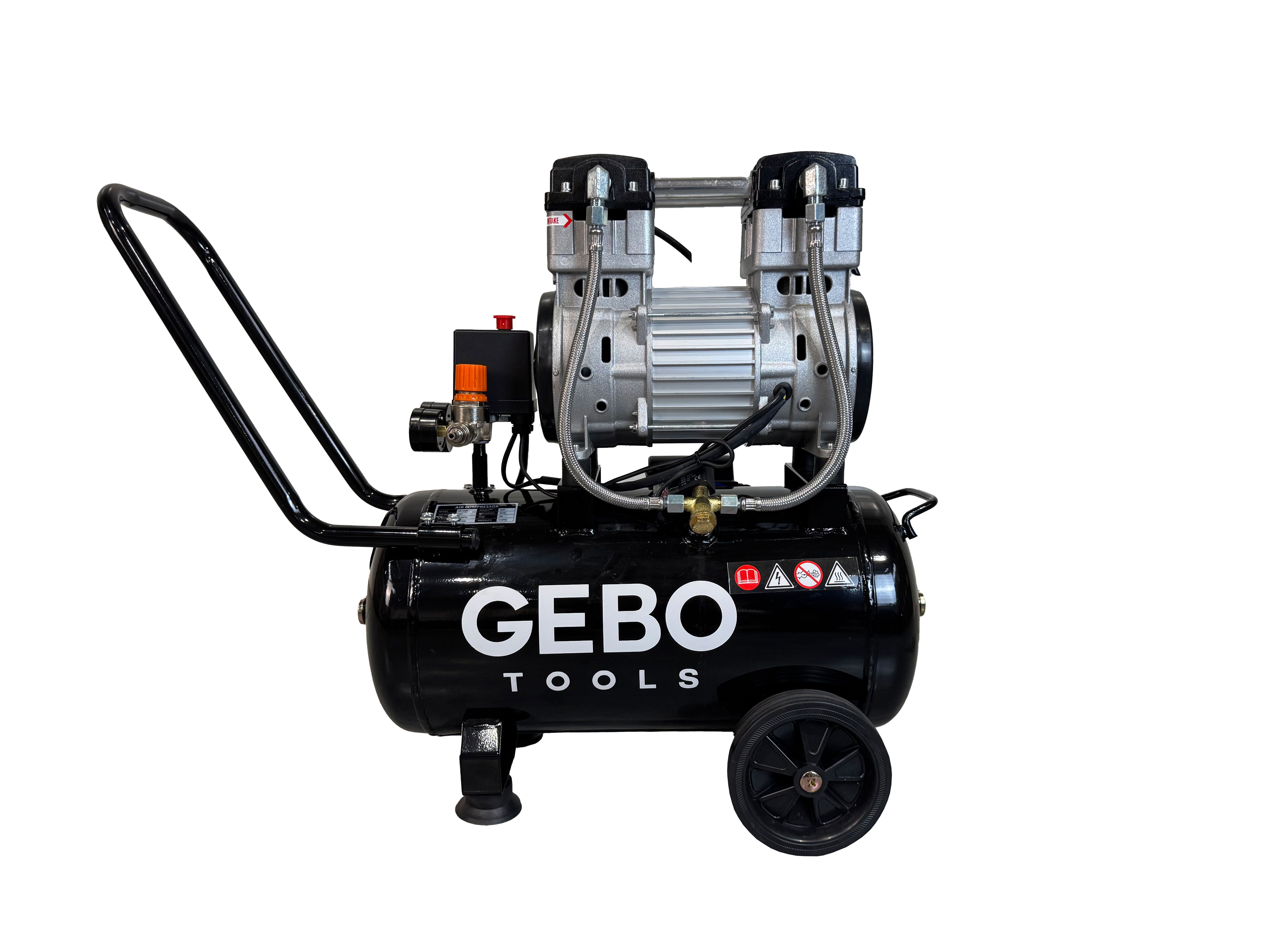 Compressore aria silenziato - con capacità del serbatoio di 30 litri - senza olio, oil free - per utensili pneumatici, Gebo Tools