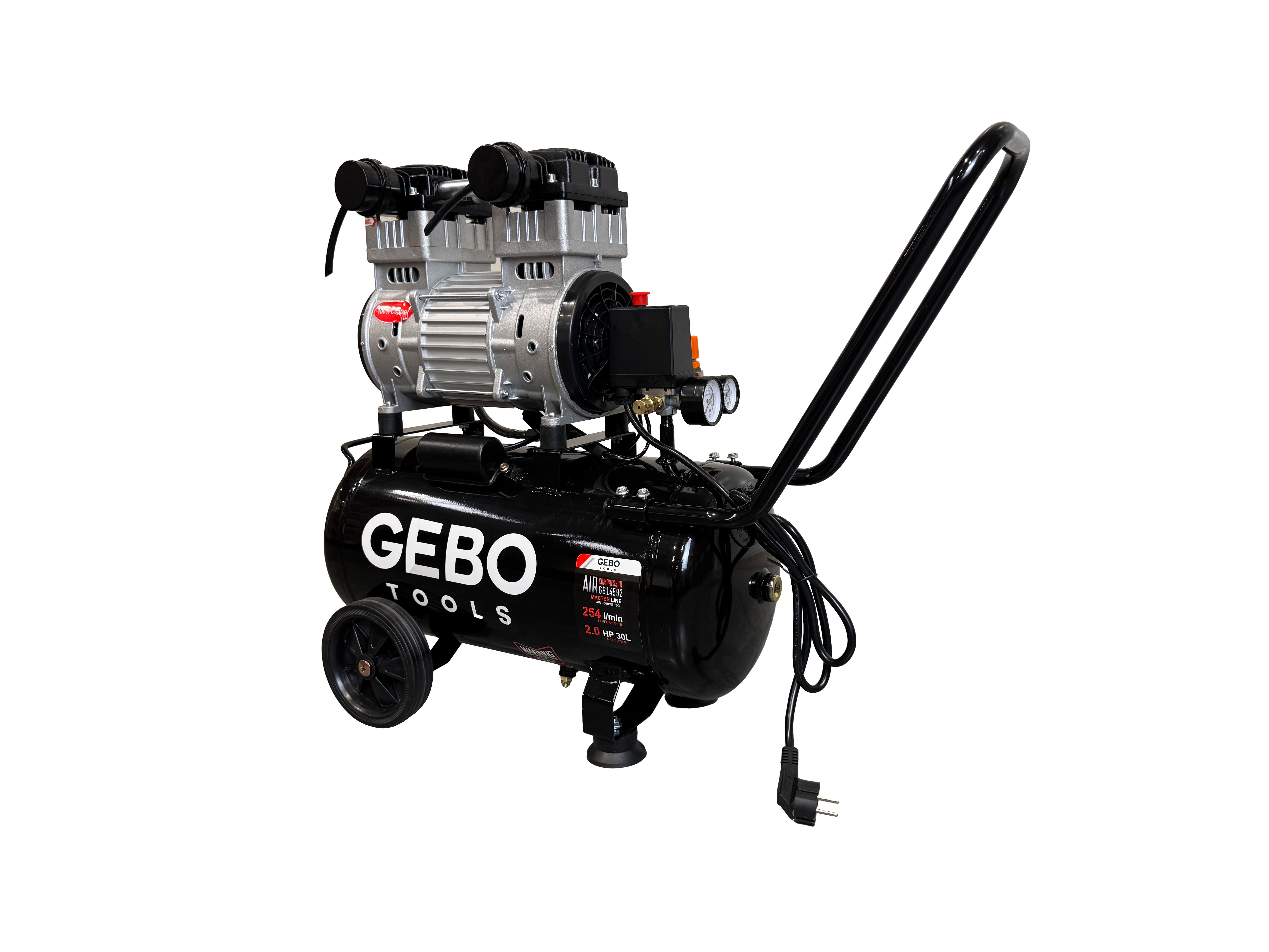 Compressore aria silenziato - con capacità del serbatoio di 30 litri - senza olio, oil free - per utensili pneumatici, Gebo Tools