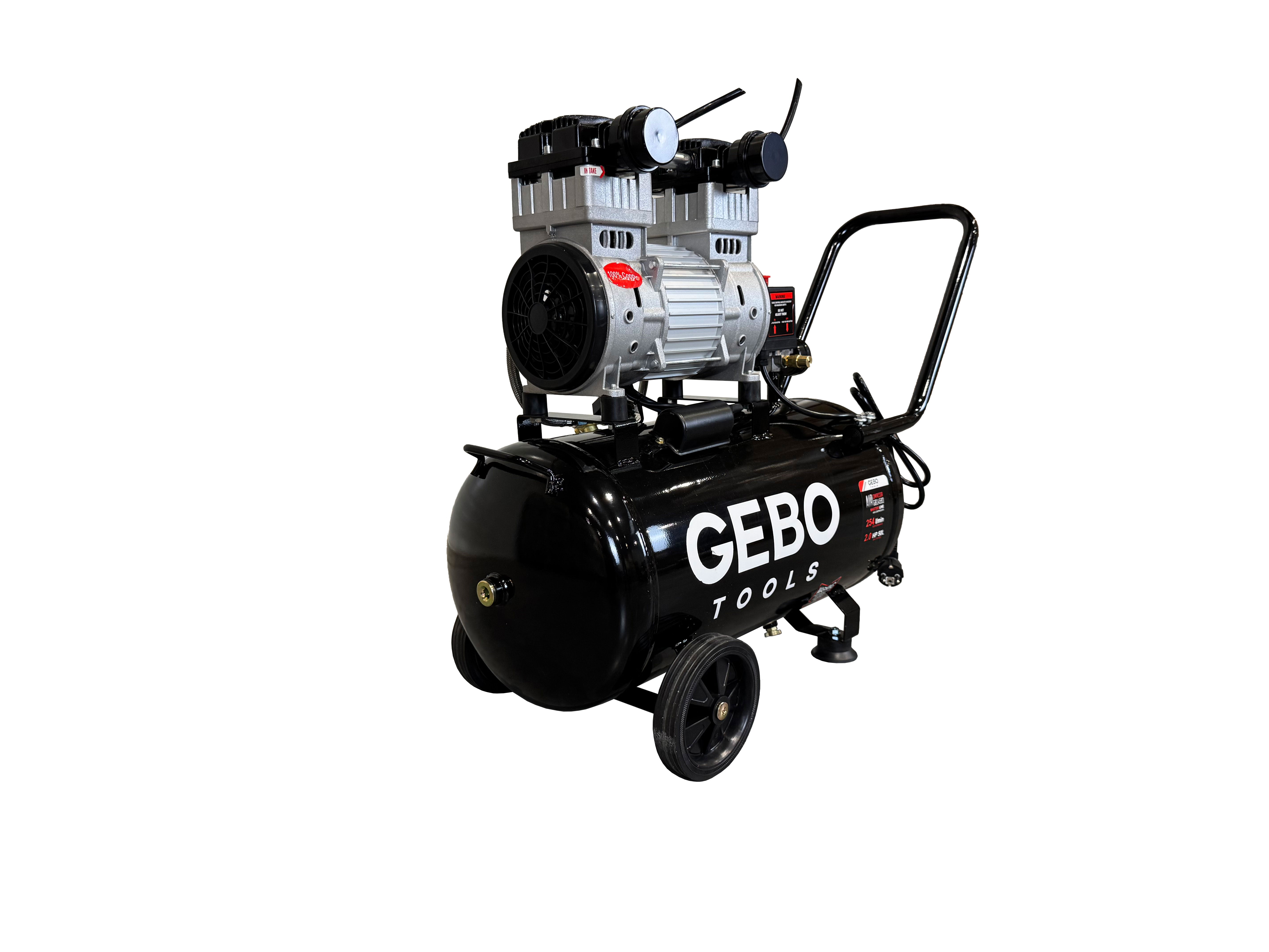 Compressore aria 220 V, 2 HP - compressore silenziato 8 bar - con capacità del serbatoio di 50 litri - senza olio, oil free - per utensili pneumatici, Gebo Tools