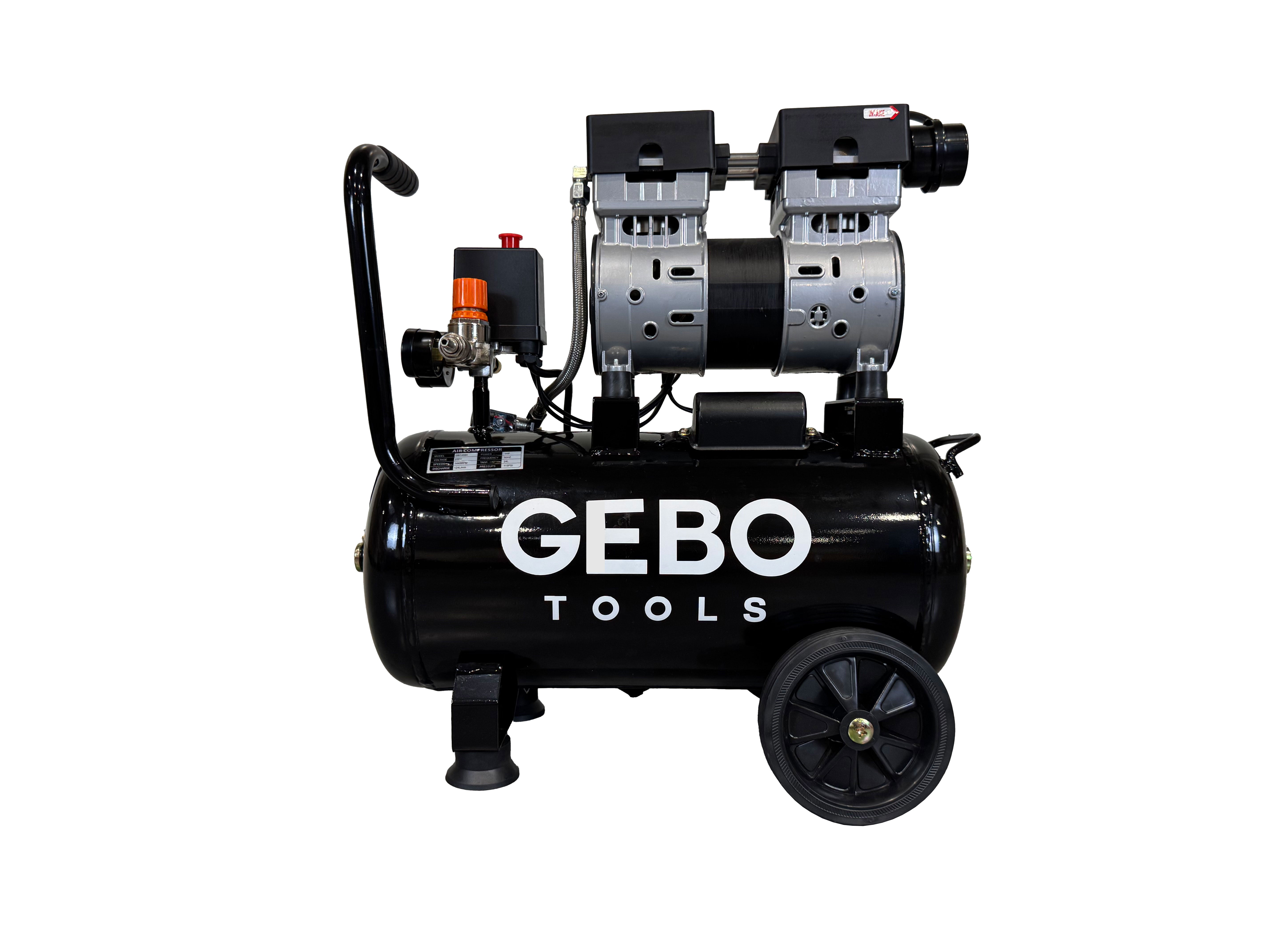 Compressore aria silenziato - con capacità del serbatoio di 24 litri - senza olio, oil free - per utensili pneumatici, Gebo Tools