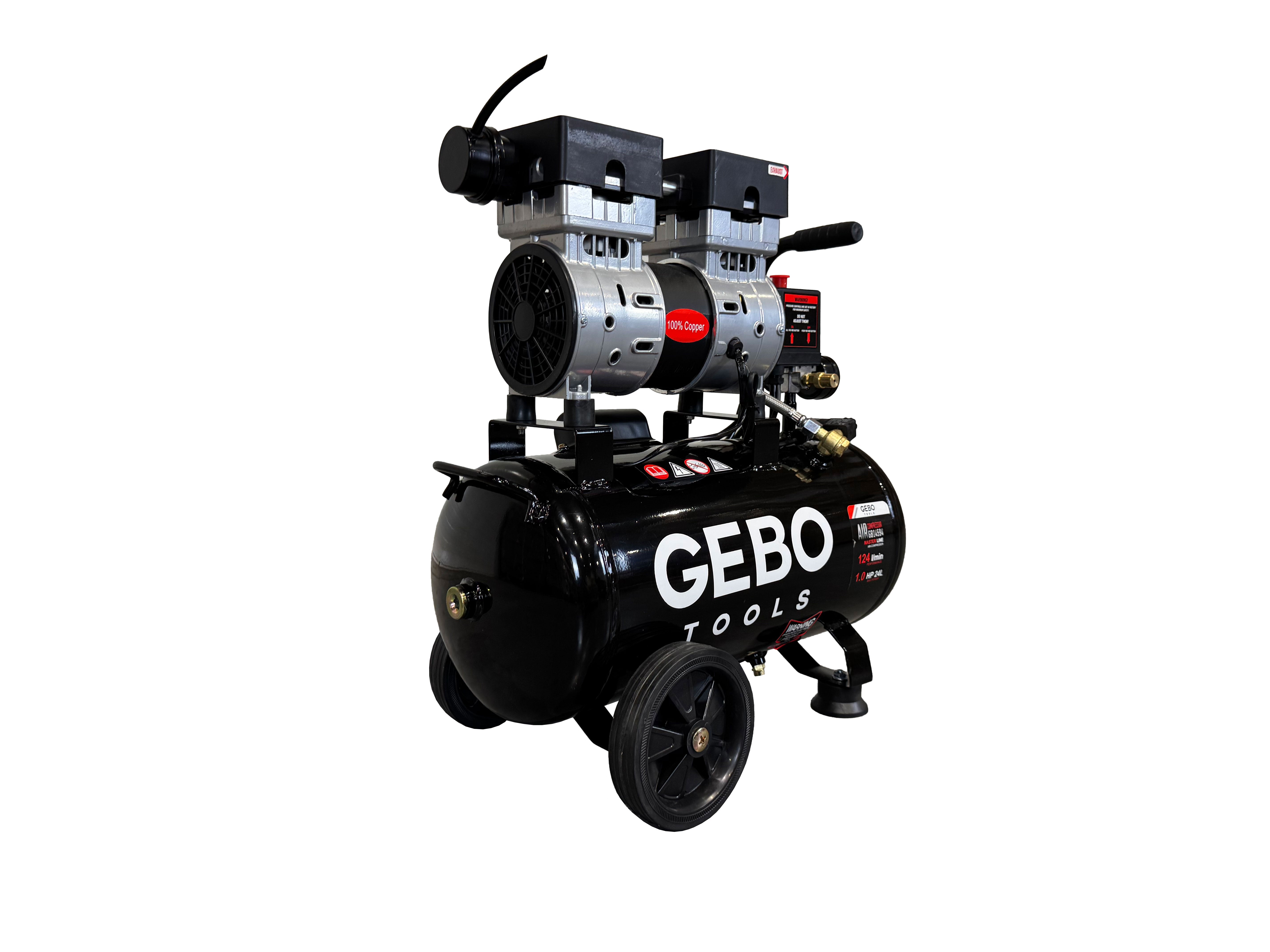 Compressore aria silenziato - con capacità del serbatoio di 24 litri - senza olio, oil free - per utensili pneumatici, Gebo Tools