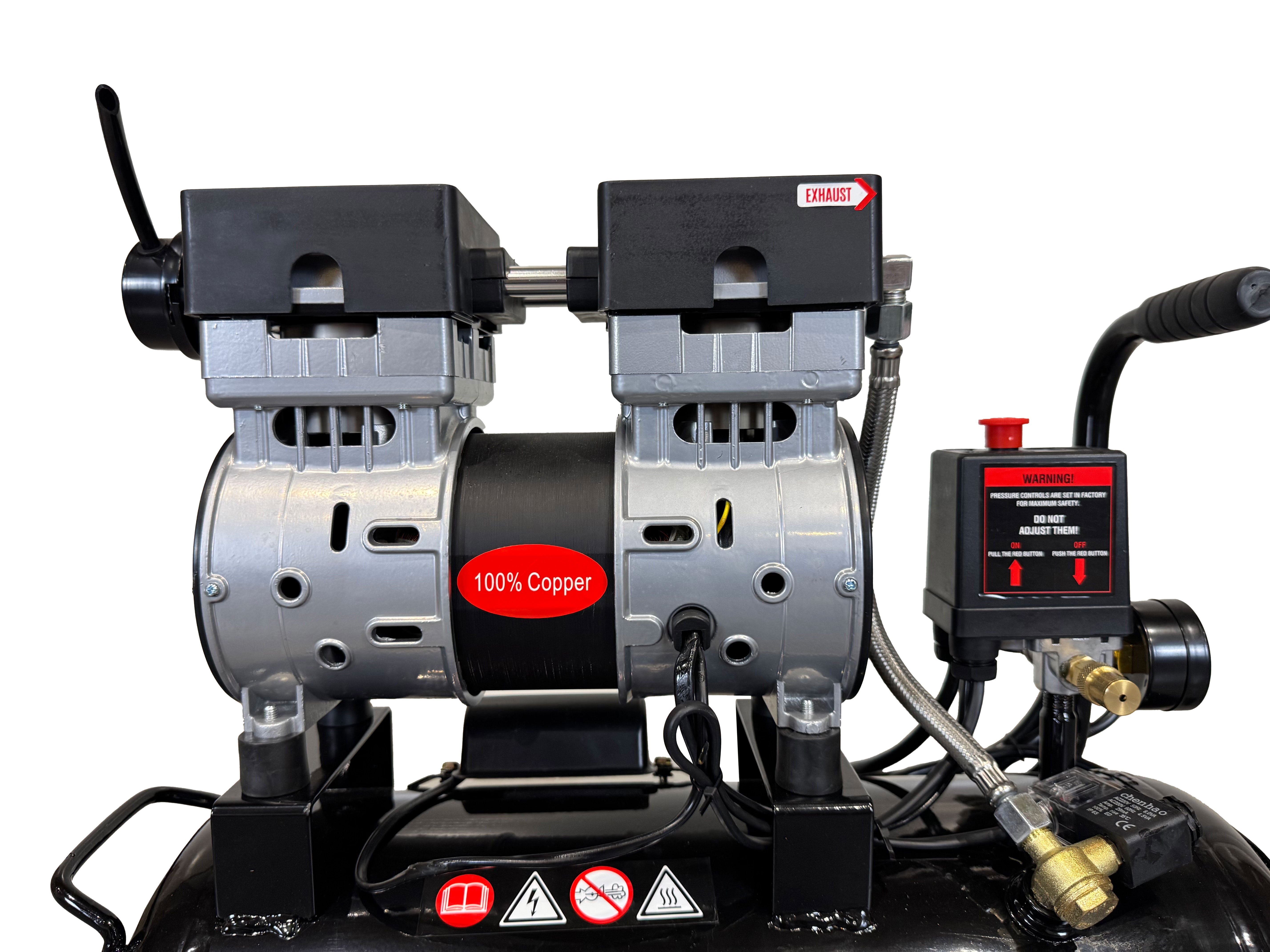 Compressore aria silenziato - con capacità del serbatoio di 24 litri - senza olio, oil free - per utensili pneumatici, Gebo Tools