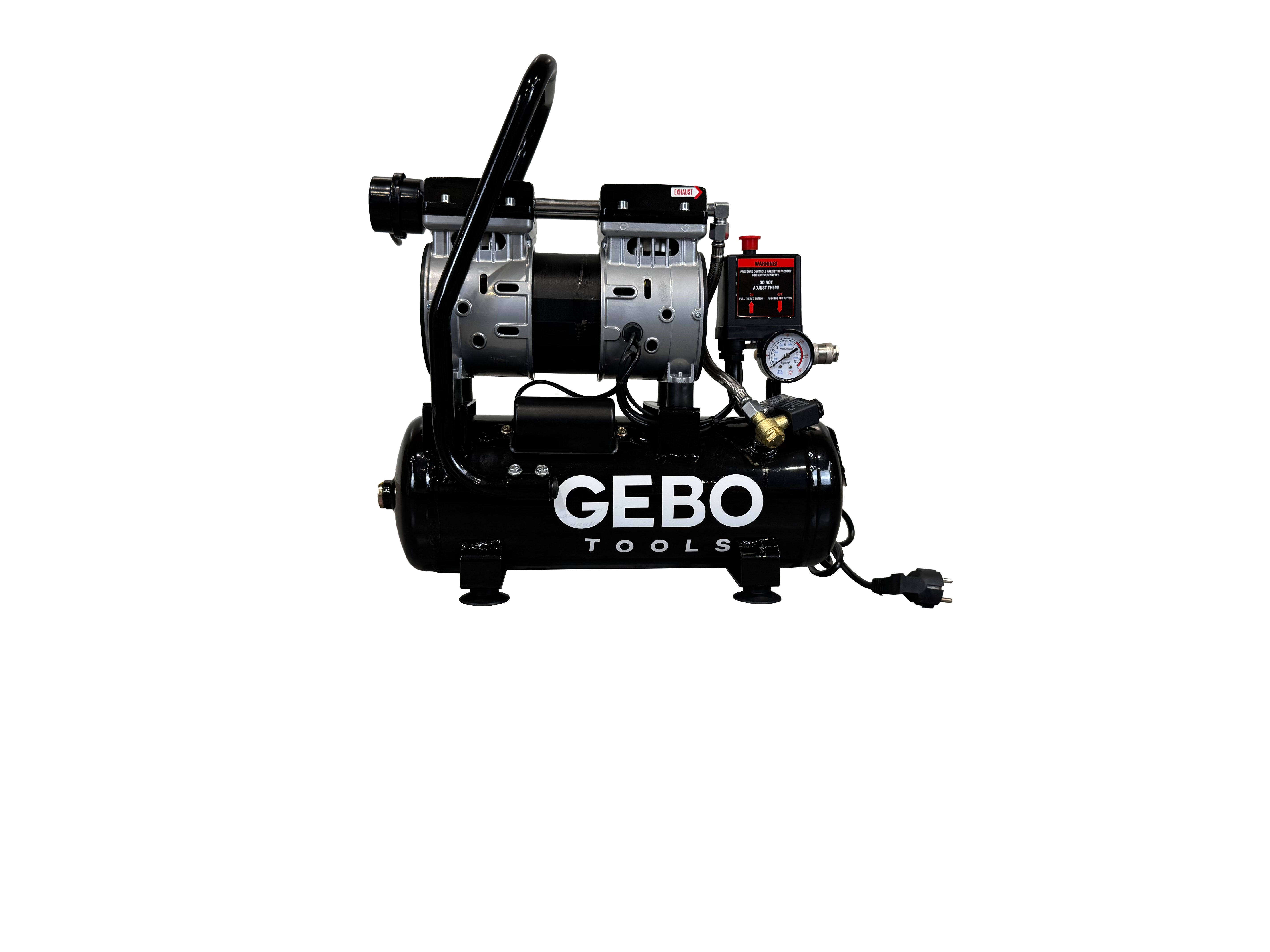 Compressore aria silenziato - con capacità del serbatoio di 9 litri - senza olio, oil free - per utensili pneumatici, Gebo Tools