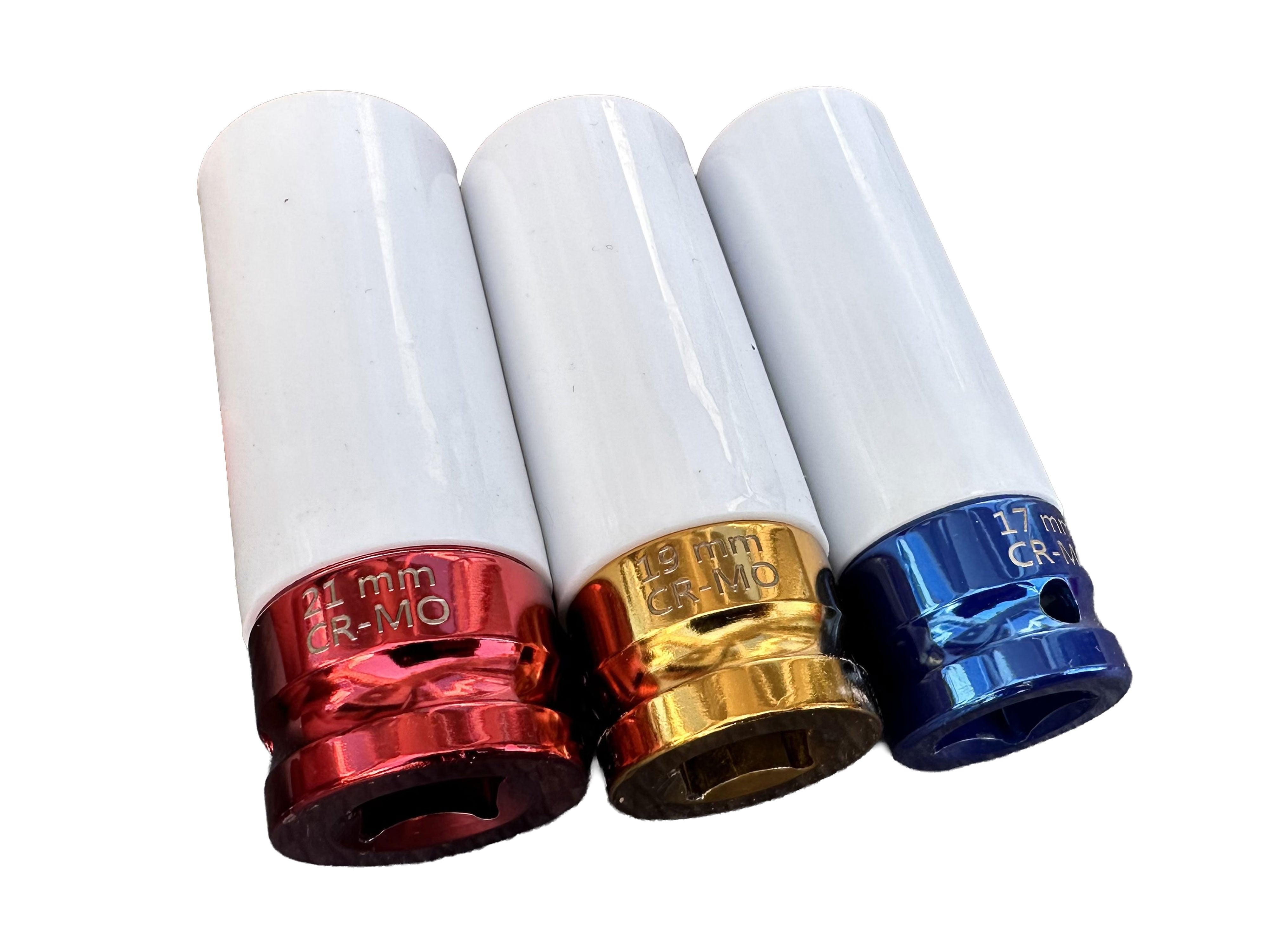 Set 3 bussole con rivestimento protettivo per cerchi in lega da 15 mm,17 mm,19 mm, Gebo Tools