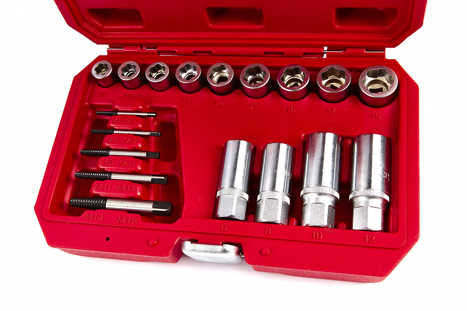 Set di estrattori di bulloni, 17 pezzi, set di rimozione di bulloni e dadi a impatto, estrattore di dadi spelati, set di bussole di estrazione per la rimozione di bulloni danneggiati, viti per dadi, Hbm