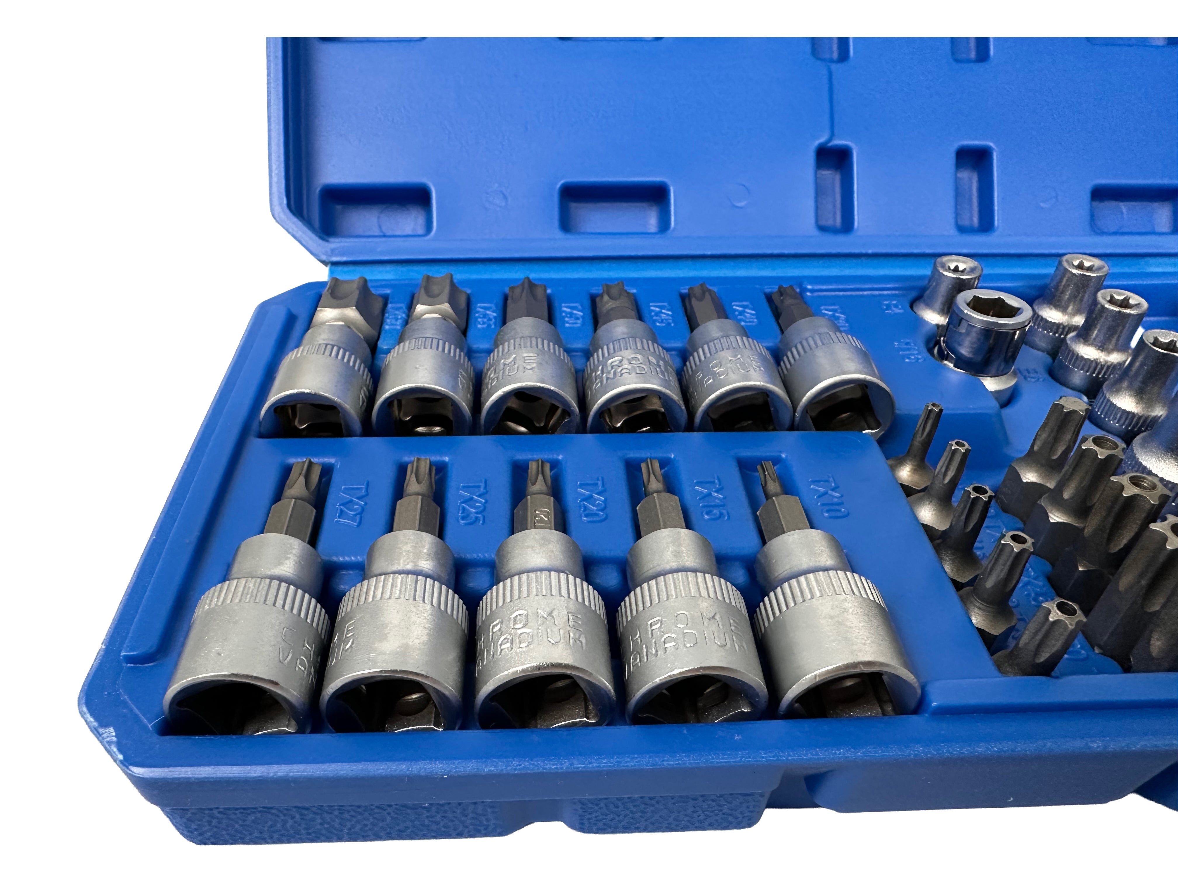 Set di chiavi a bussola Torx E4-E20, T10-T60 femmina e maschio inserti per chiave a bussole con punta, kit set inserti chiavi bussole torx attacco 3/8'' 34 pz, Gebo Tools
