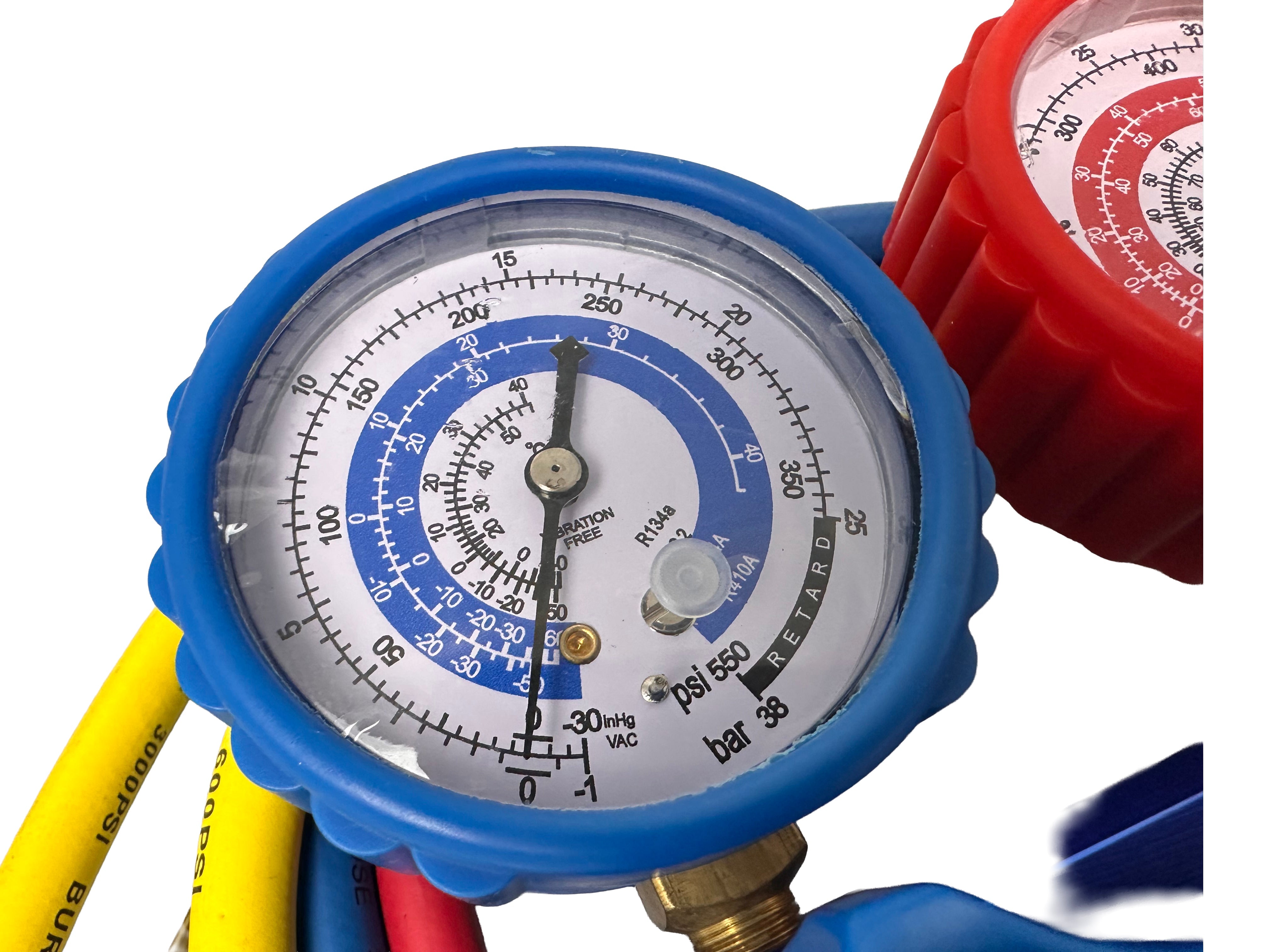 Pompa vuoto per condizionatori con kit manometri condizionatori per HVAC/auto AC, kit ricarica aria condizionata per R134a, R22, R12 R502 refrigeranti, pompa per vuoto con manometro a 2 vie per aria condizionata, Gebo Tools