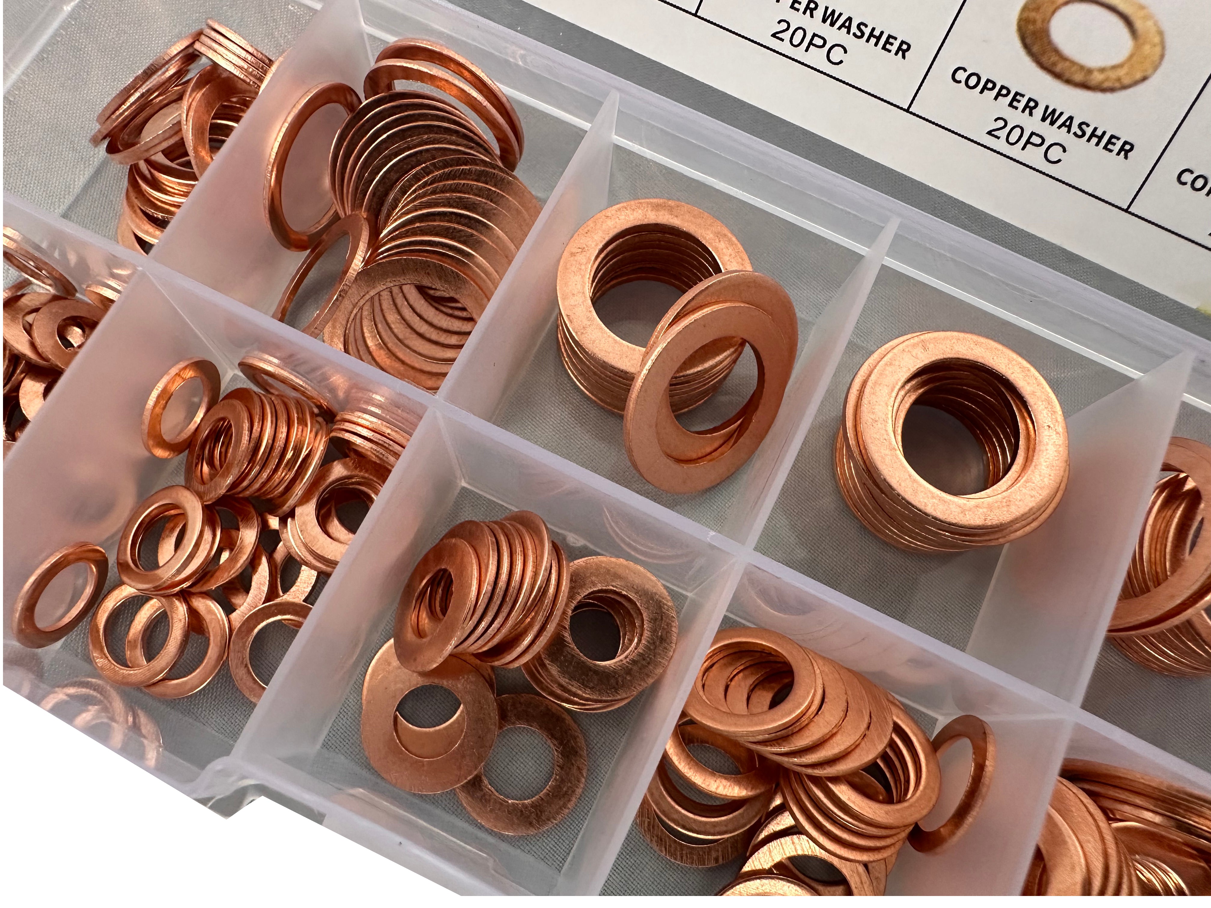 Kit di assortimento 200 pezzi rondelle in rame, kit di guarnizione rame, per il fissaggio degli accessori, Gebo Tools