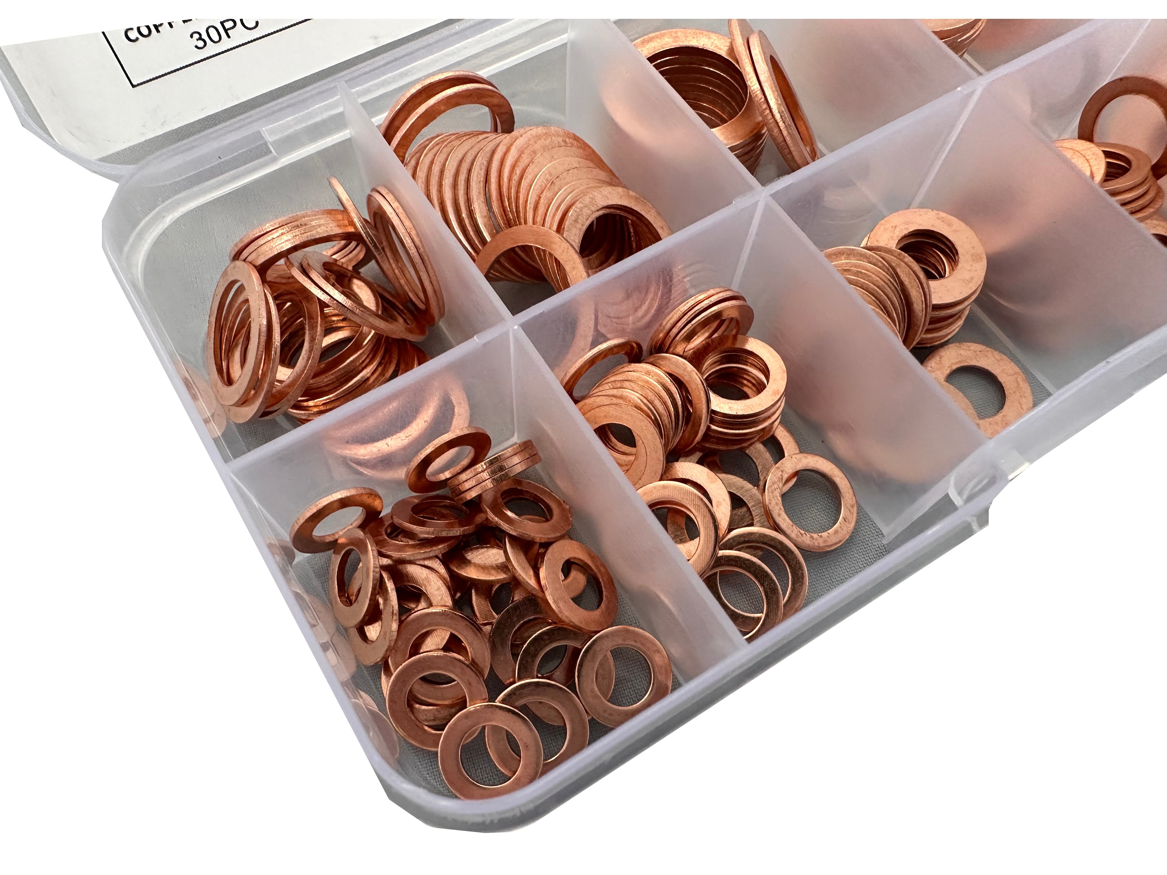 Kit di assortimento 200 pezzi rondelle in rame, kit di guarnizione rame, per il fissaggio degli accessori, Gebo Tools