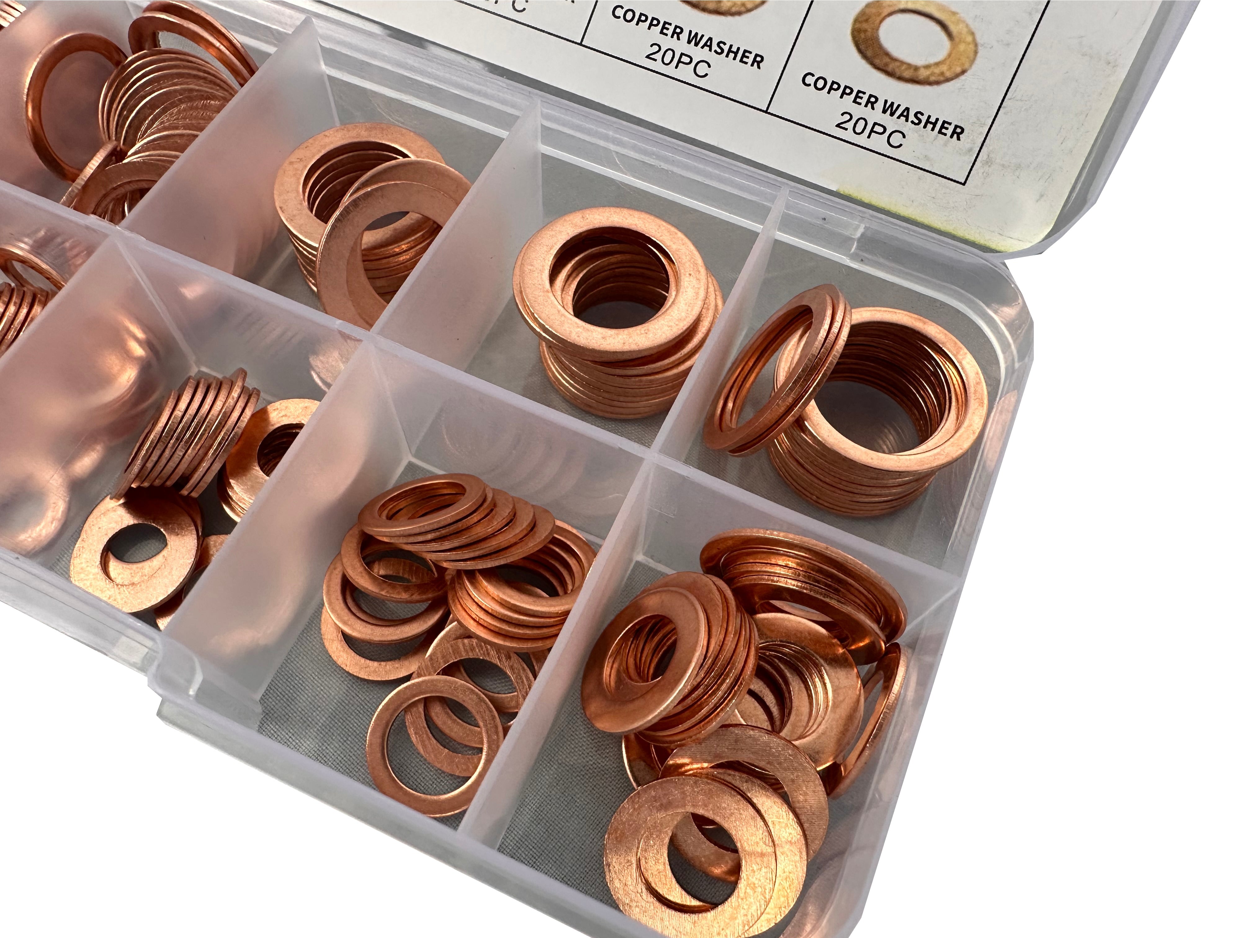 Kit di assortimento 200 pezzi rondelle in rame, kit di guarnizione rame, per il fissaggio degli accessori, Gebo Tools