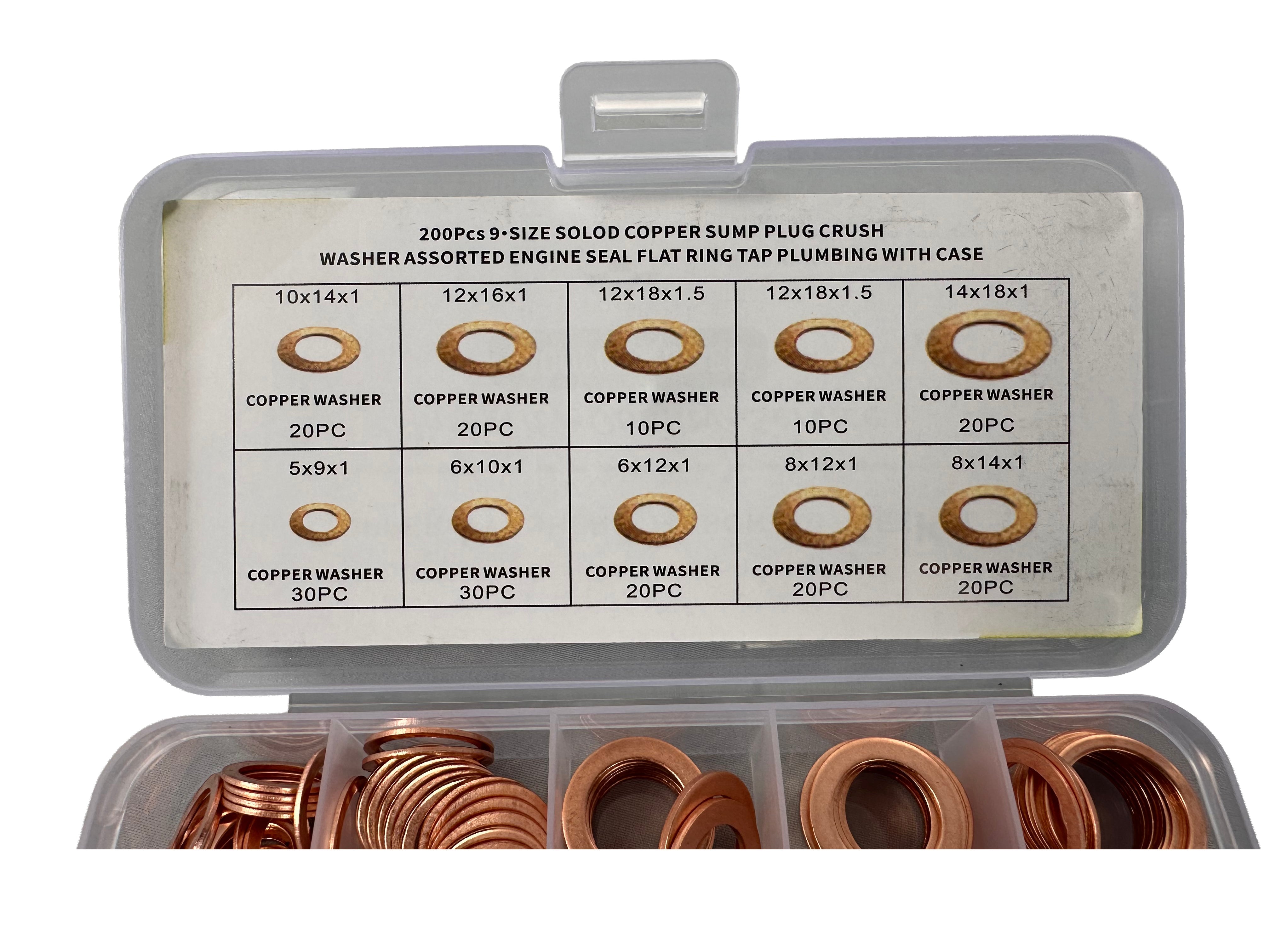 Kit di assortimento 200 pezzi rondelle in rame, kit di guarnizione rame, per il fissaggio degli accessori, Gebo Tools