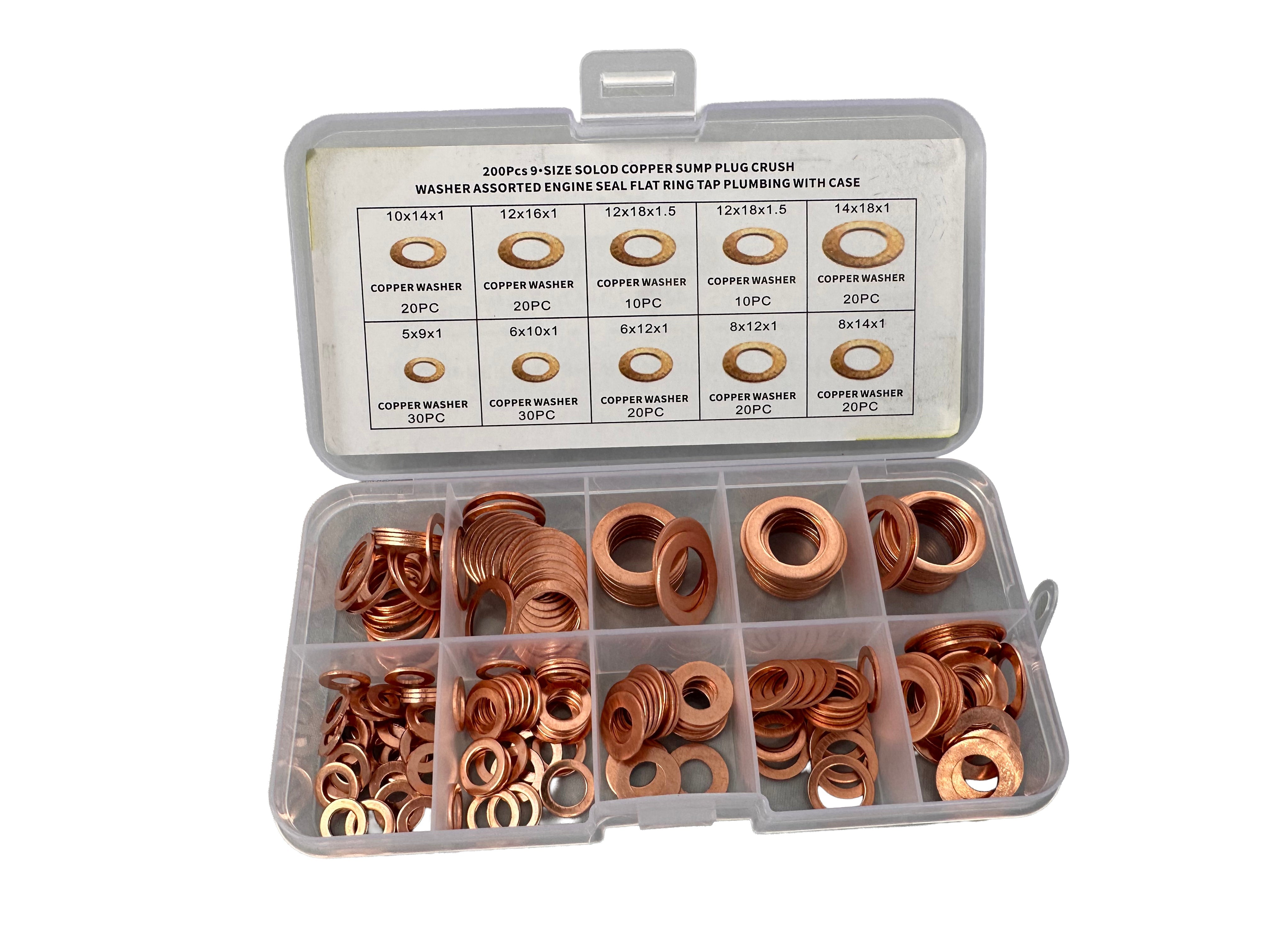 Kit di assortimento 200 pezzi rondelle in rame, kit di guarnizione rame, per il fissaggio degli accessori, Gebo Tools