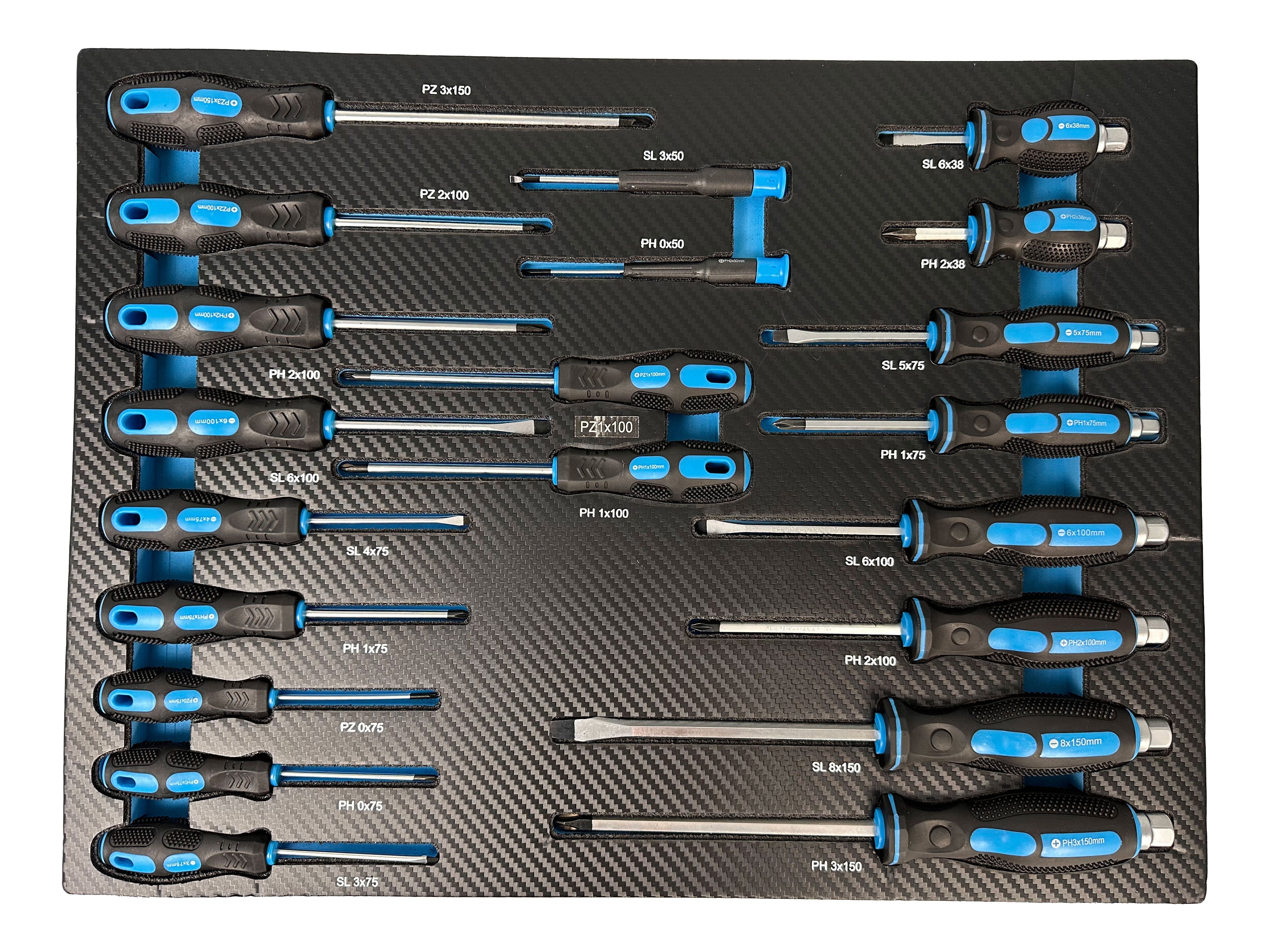 Set di cacciaviti con inserto in schiuma, inserto per carrello da officina, cacciaviti professionali 21 pezzi Gebo Tools