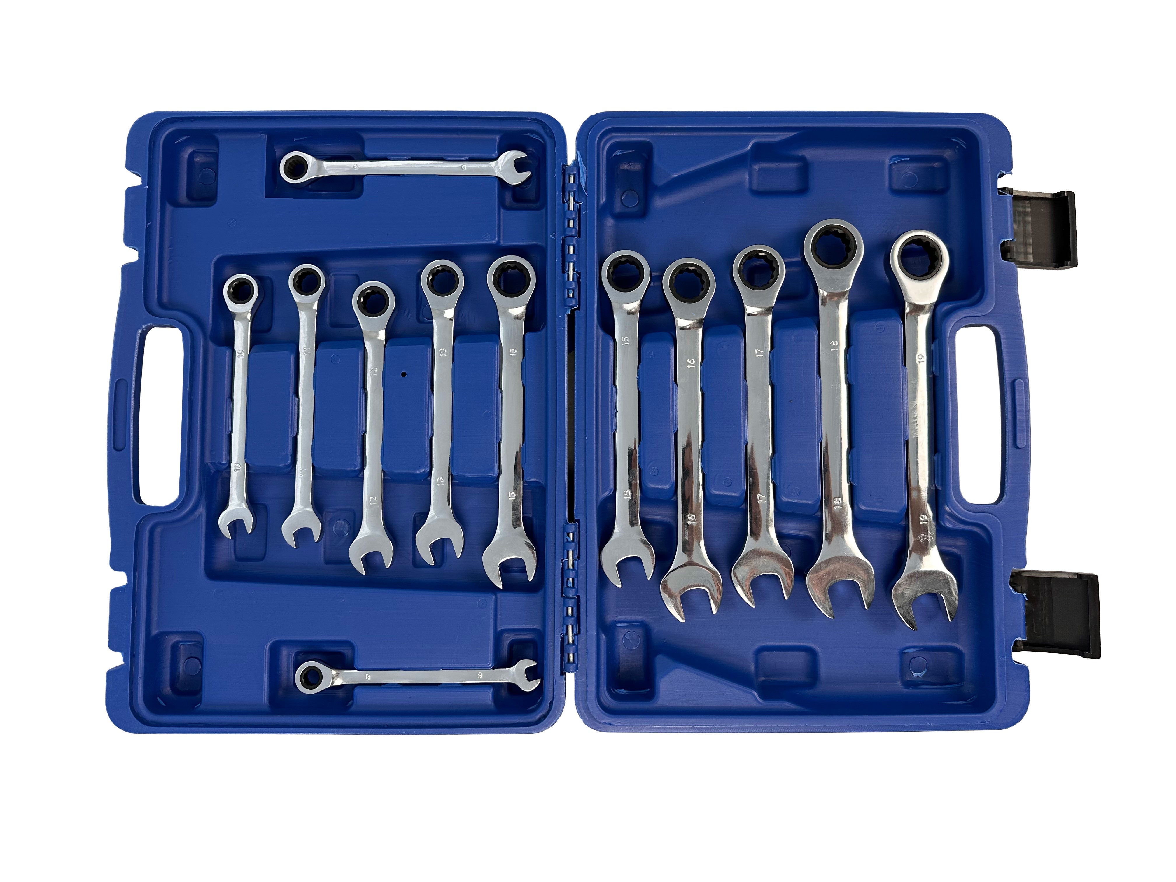 Set di chiavi a cricchetto combinate, con anello da 8–19 mm, 12 pezzi, Gebo Tools
