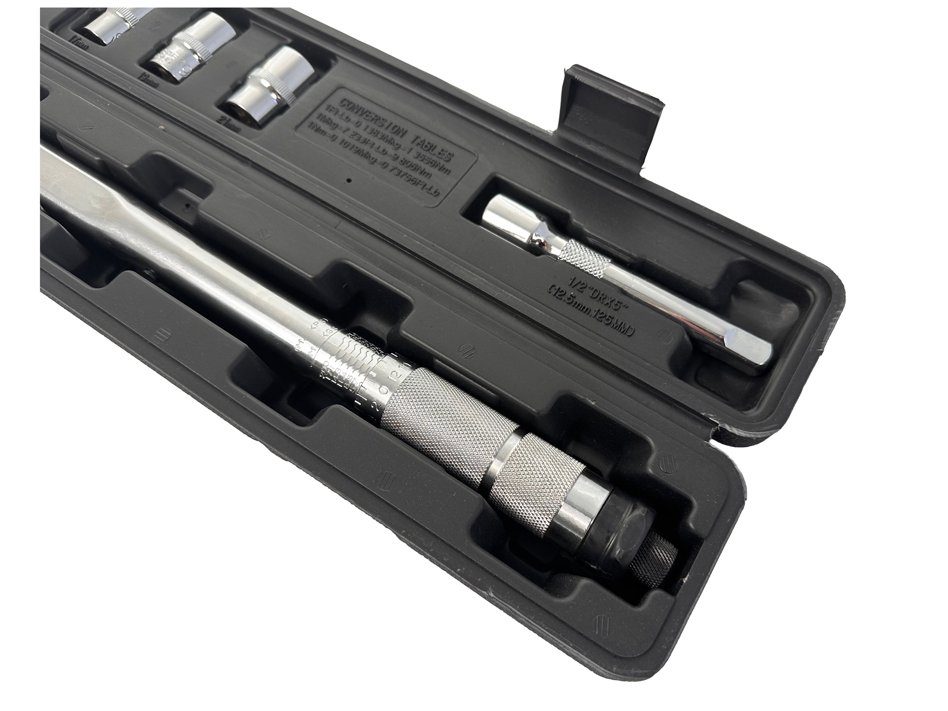 Set chiave dinamometrica 1/2", 5 pezzi, 28-210 Nm, bussole a impatto 1/2" 17 19 21mm, prolunga 1/2" Gebo Tools
