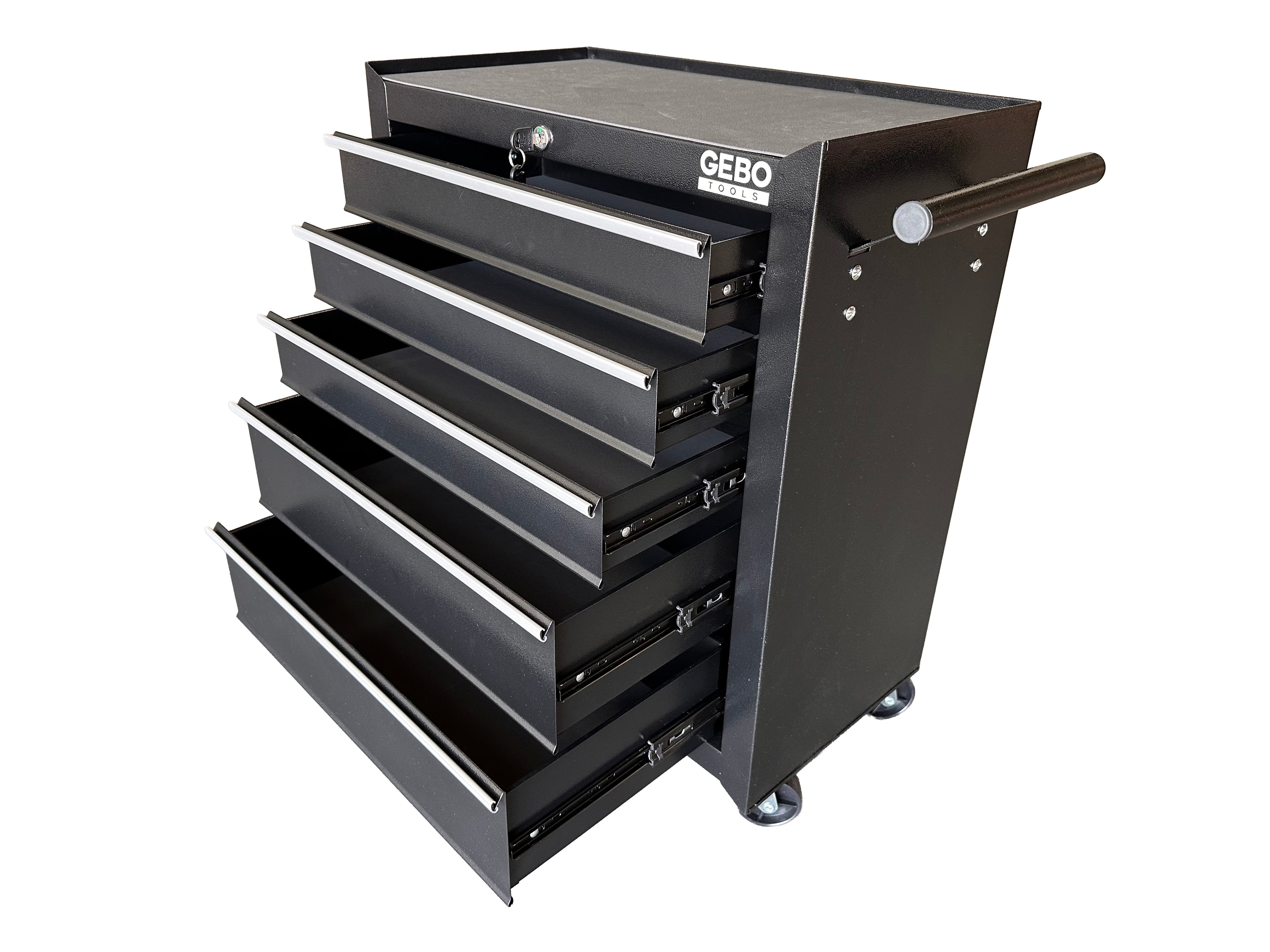 Armadio metallico senza attrezzi con 5 cassetti nero, carrello portautensili , cassetta porta attrezzi mobile Gebo Tools