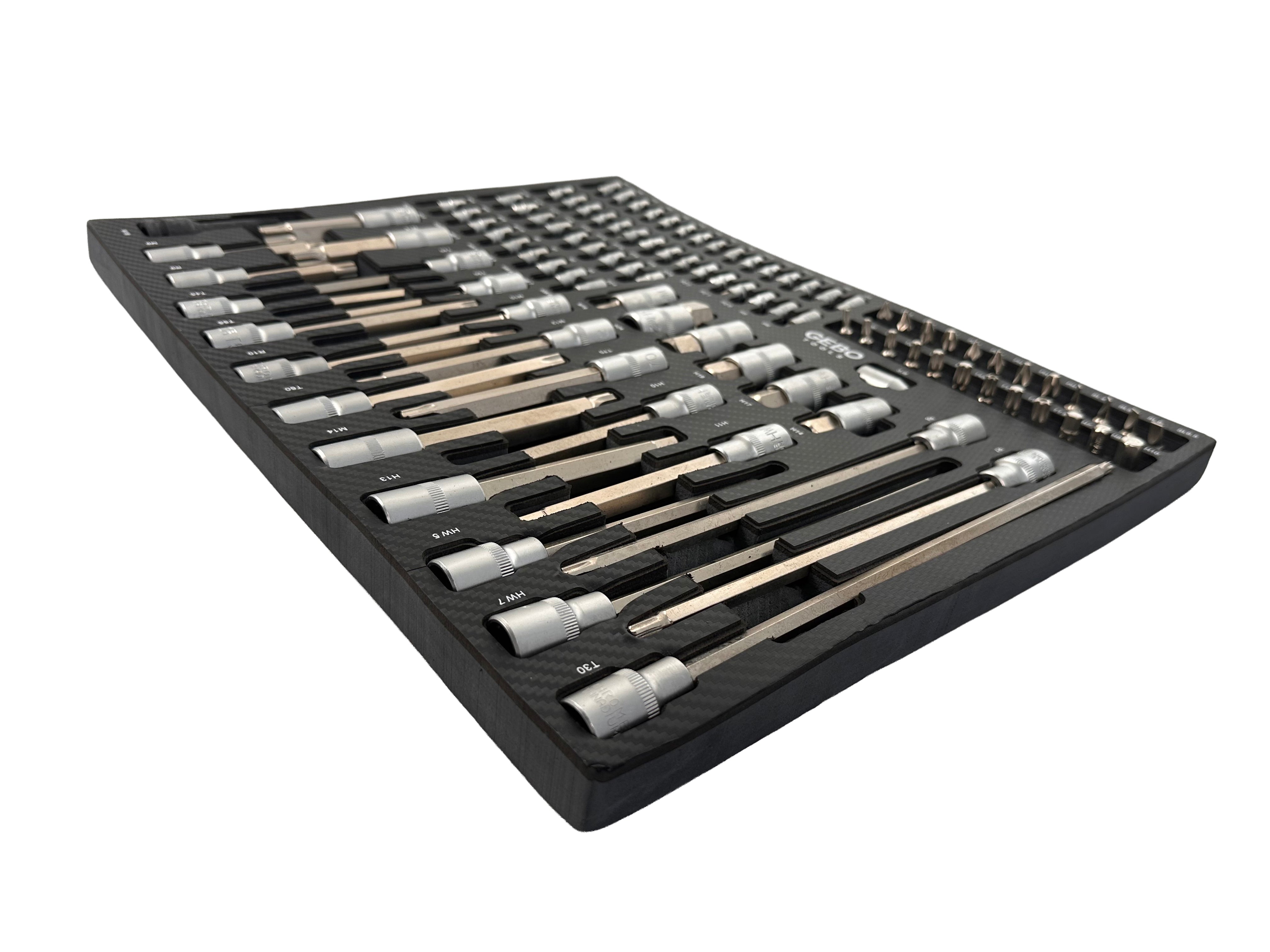 Set di 101 inserti bit in schiuma espansa, inserto schiuma a forma di cubo, modulo per carrelli portautensili, Gebo Tools